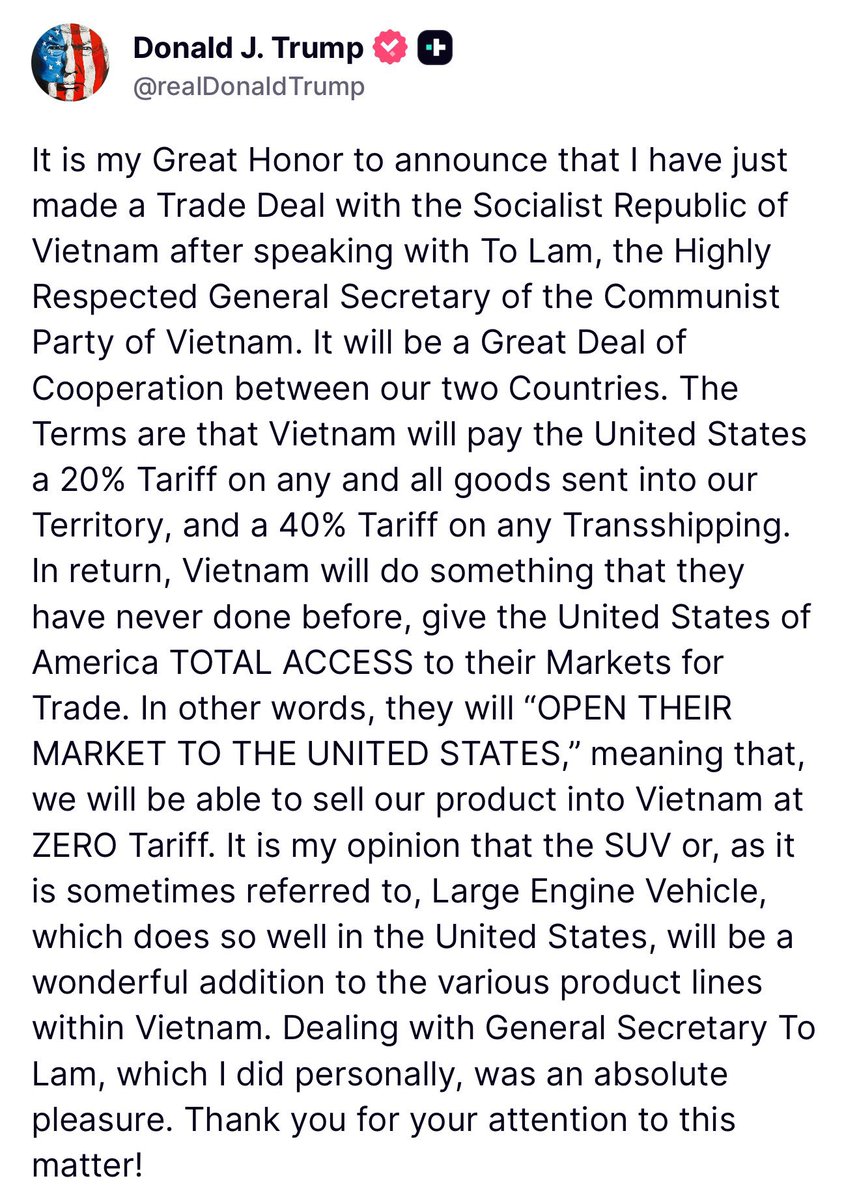 🚨President Trump lays out the details of the trade deal with Vietnam: