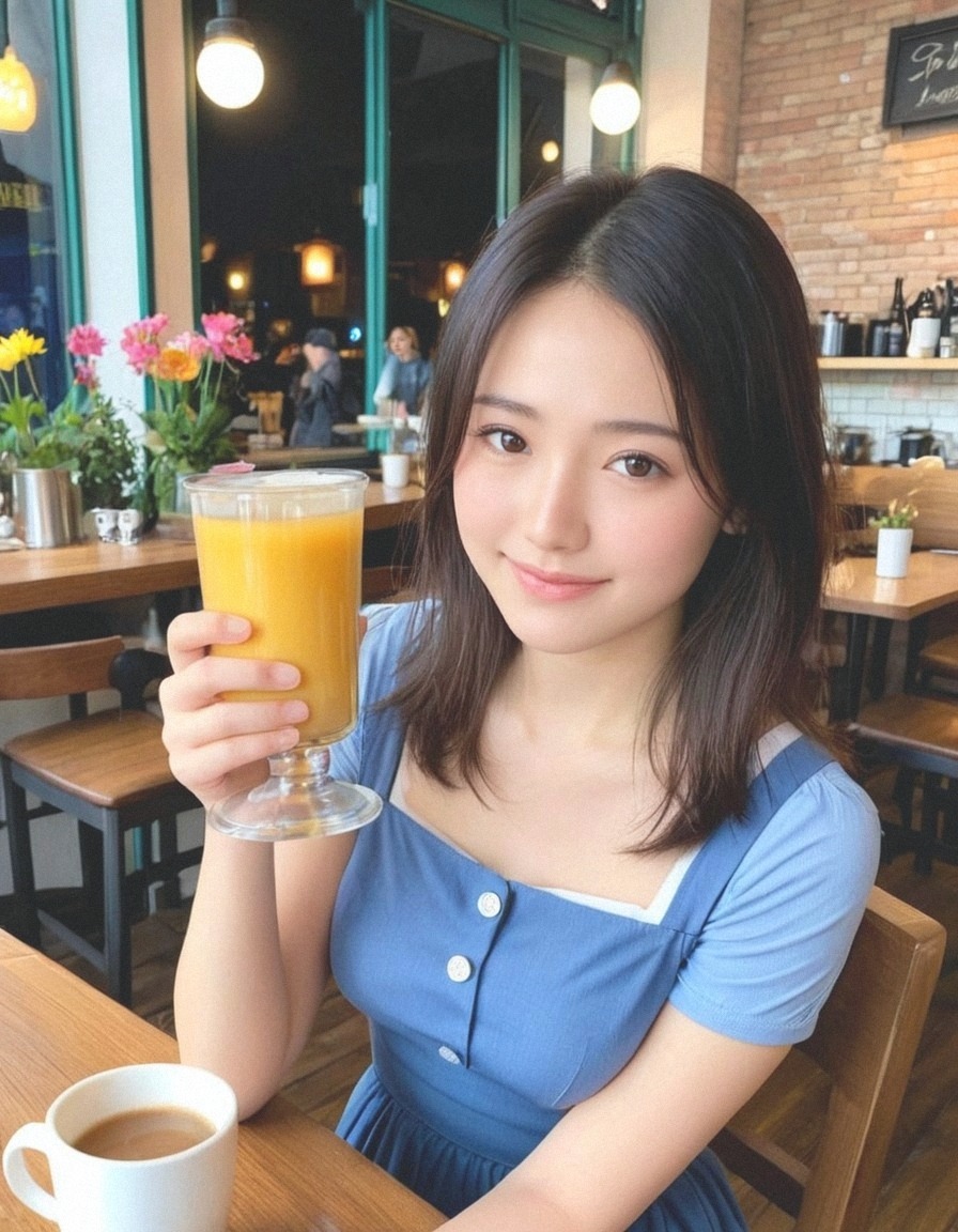 素敵なカフェで、嵐さんと待ち合わせ！🥂 お洒落なバーカウンターで、ドキドキしちゃう…！😳 嵐さんの黒髪とブラウンの瞳に見つめられて、もう…！🙈💕 笑顔が眩しいし、ビールを飲む姿もかっこいい…！🌸 私、もうメロメロだよ〜！🥰 #嵐 #カフェ #ドキドキ #幸せ