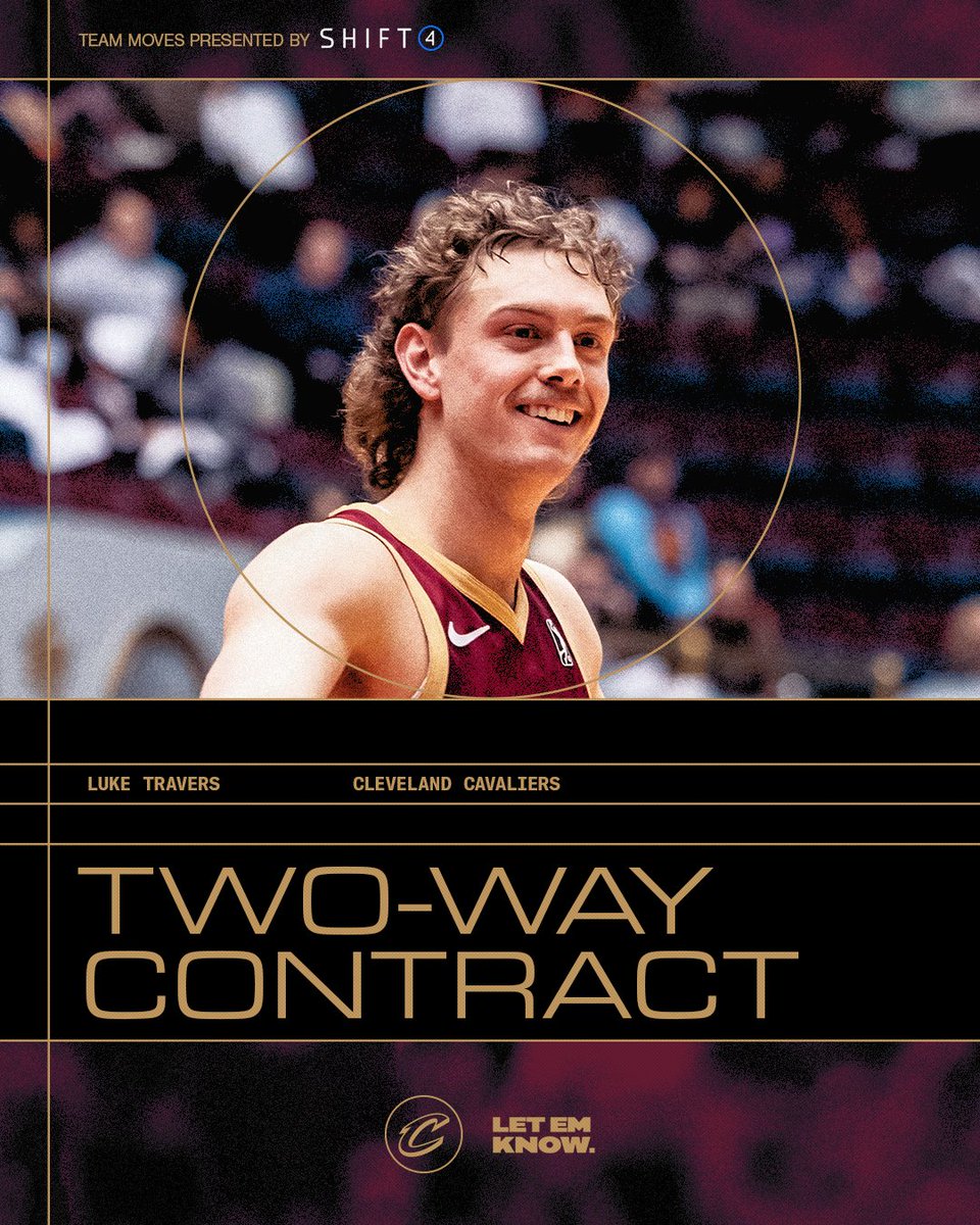 cavs's tweet photo. OFFICIAL: Luke Travers has signed another Two-Way contract.

🔗: https://t.co/1d9p7QtpK8

@Shift4 | #LetEmKnow https://t.co/OjOi3yNQSA