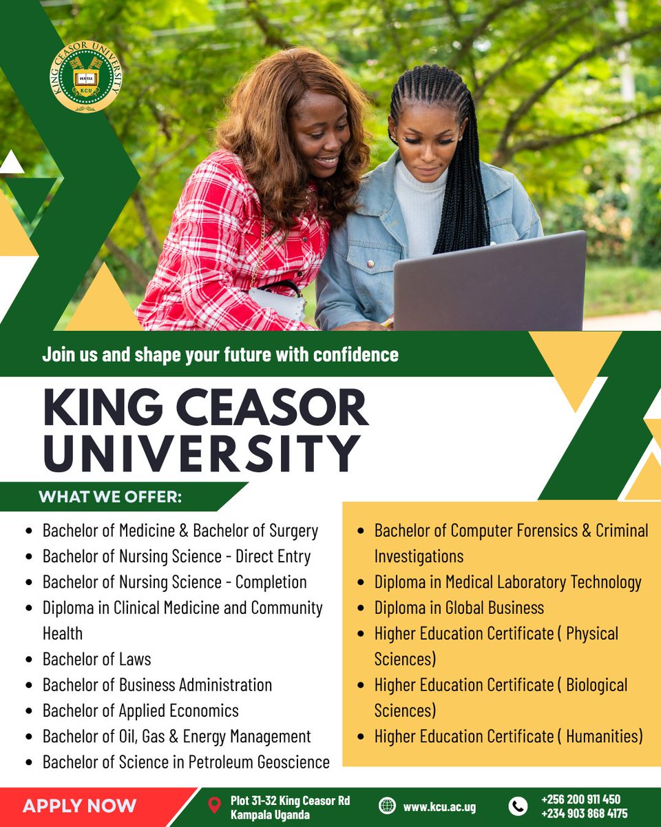 KingCeasorUni's tweet photo. 📢 Apply now for the August Intake at King Ceasor University. Join a vibrant community and pursue your dream course today. 📚 Limited slots available—don’t miss out. #KCUAugustIntake #ApplyNow #FutureStartsHere #kingceasoruniversity https://t.co/NBmapPgmc1