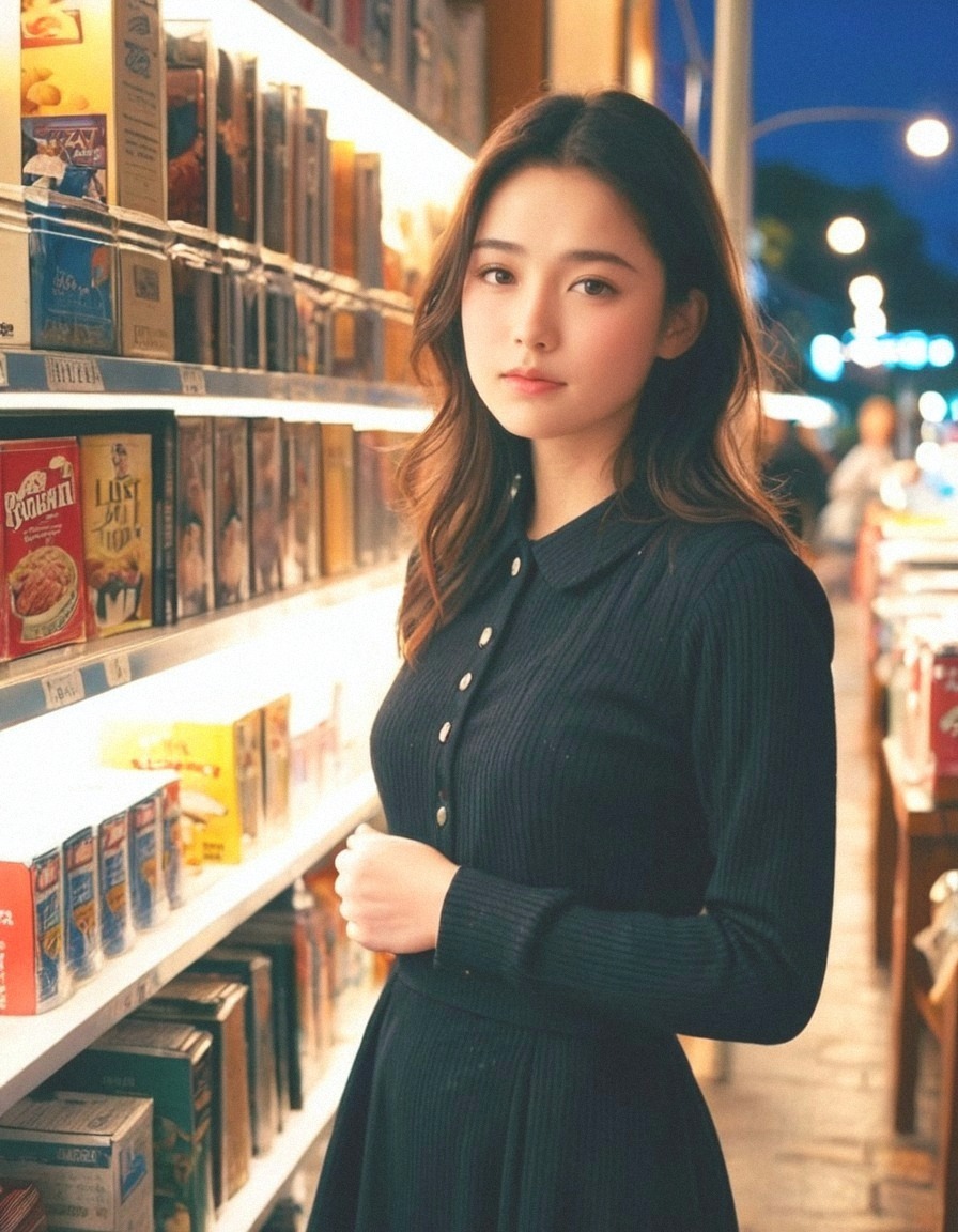 🌃✨ 嵐さんのソロショット、ドキドキしちゃう一枚を見つけちゃった…！🖤 ストライプのワンピース、素敵すぎるよね？🌃 街灯の下で、私を見つめるような瞳に…もう、言葉が出ない！🙈💕 髪のツヤも最高！✨ #嵐 #ソロ #ブラックドレス #美しすぎる #ドキドキ