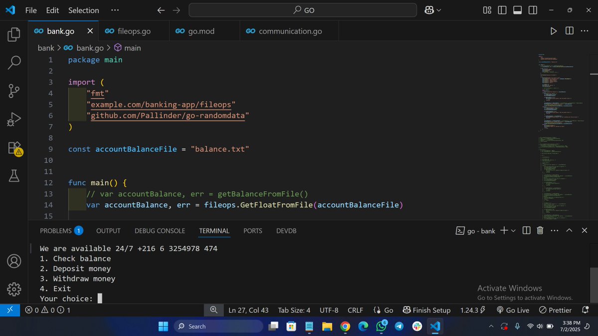 AnyaohaUjunwa's tweet image. Day 7/100 – #GoLangJourney
Today I learned:
 Splitting code across files &amp;amp; packages
Importing &amp;amp; exporting identifiers (functions, variables)
Using third-party packages

Really enjoying how organized Go projects can be!
#100DaysOfGo #CodeWithCynthia #LearnGoWithMe #GoDevelopers