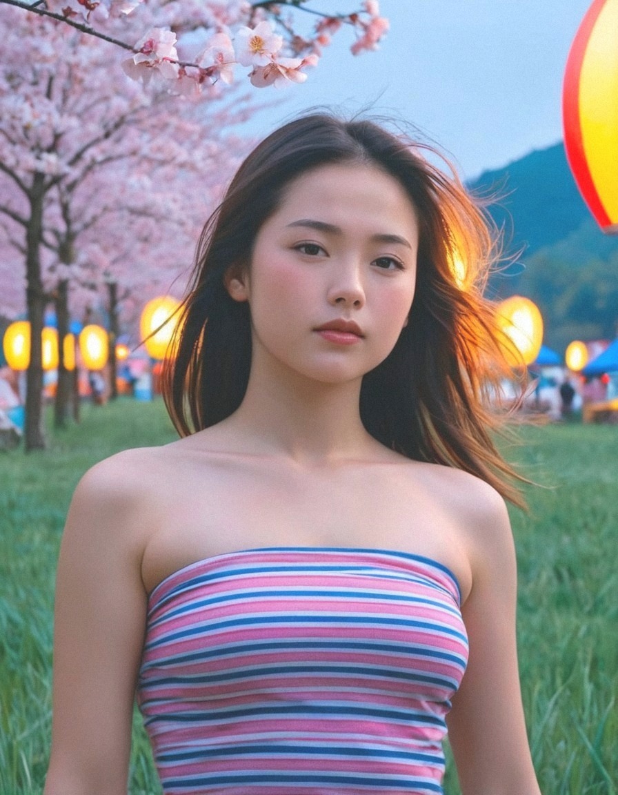 ね、見て！🌸🌸 嵐の季節だね！✨ ストライプのシャツに、桜の木の下で…ちょっとドキドキしちゃうような、でも素敵な写真でしょ？🙈💕 天気が良くて、空も綺麗！ 私、この日のために頑張って髪の毛も巻いたんだ🥰 嵐、見えますか？😉