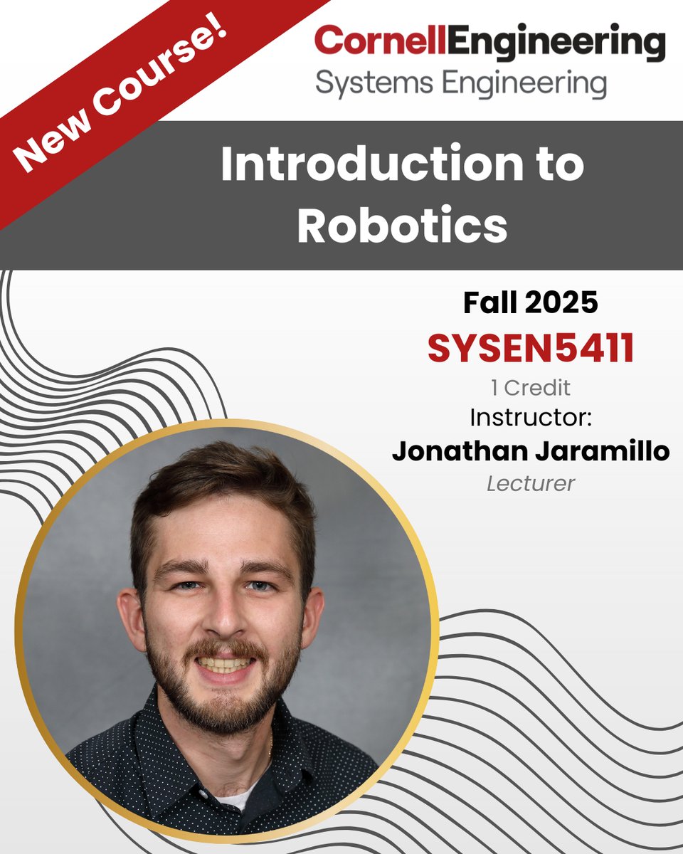 CornellSystems's tweet image. We did it again! ππ
Introducing brand new Fall 2025 Systems Engineering courses! ππ§
Stay tuned and be on the lookout π β enrollment opens soon, and you wonβt want to miss these exciting additions!