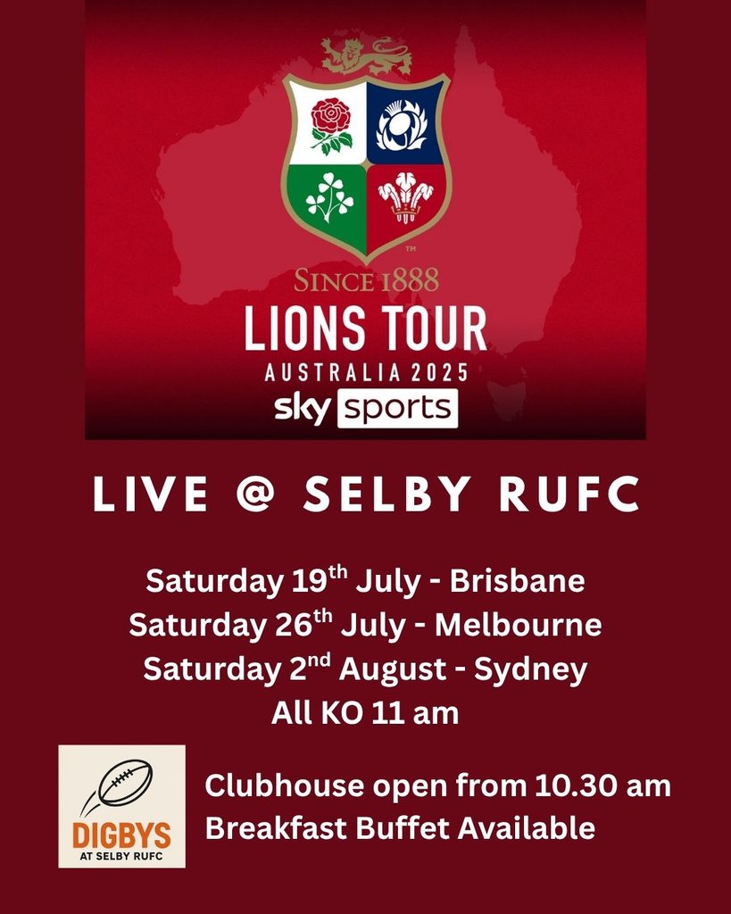 Lions v Australia 
Join us on 19th July for Rugby &amp; Breakfast
#Pitchero
selbyrufc.club/calendar/event…