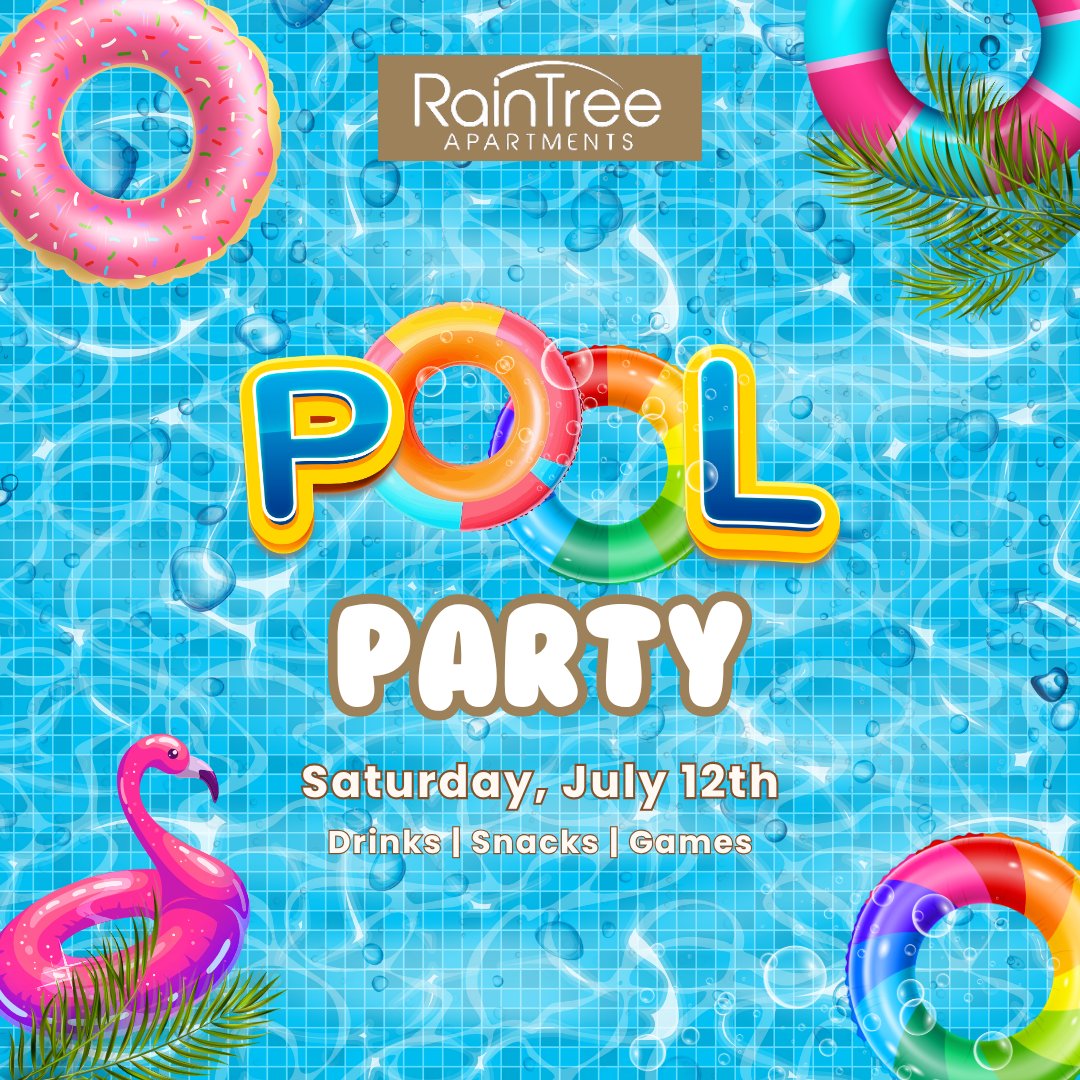 Raintree_Apt's tweet image. Don’t miss the summer fun at Raintree! 💦☀️ We’re hosting a pool party on July 12th with snacks, cold drinks, games, and great company waiting for you. Bring your neighbors, bring your friends — let’s make a splash together! 🎉

See you there!

#PoolPartyFun...