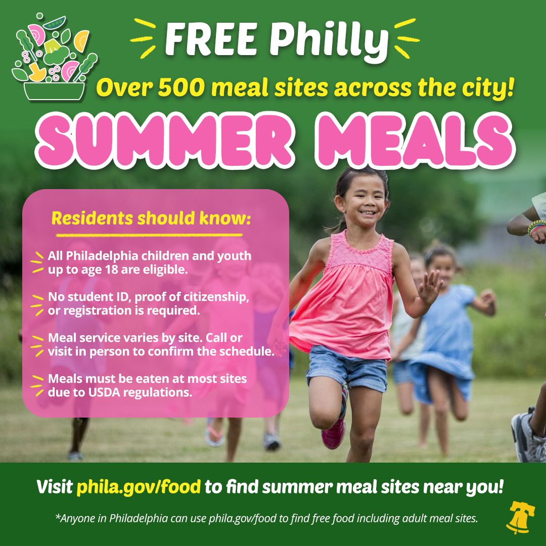 📢 #Philly youth can get FREE meals all summer long! No ID, no sign-up, no hassle. 

 🧑‍🦱 For youth 18 &amp; under
 📍 Sites across the city
Meals are available now through August 22. Find a meal site near you today at phila.gov/food
