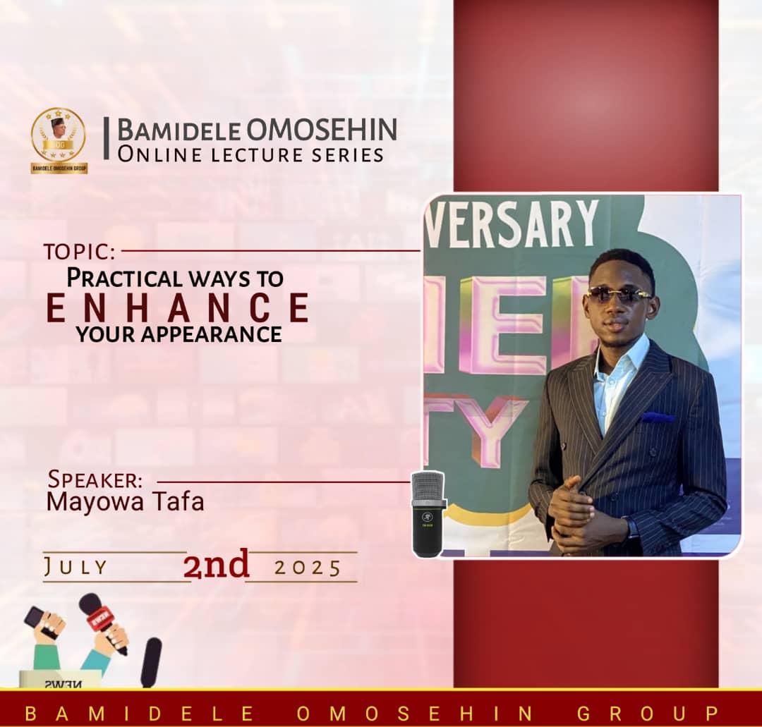 bamideleogroup's tweet photo. Personal Branding Class

Join us tonight at the BOG Online Lecture Series for a transformative experience 

Link:https://t.co/zGN0wz02hn

Speaker:Mayowa Tafa 
 Topic: Practical Ways To Enhance Your Appearance 

Time:8:00PM
Venue:Google Meet

See you there!!! https://t.co/5u91aTIfof