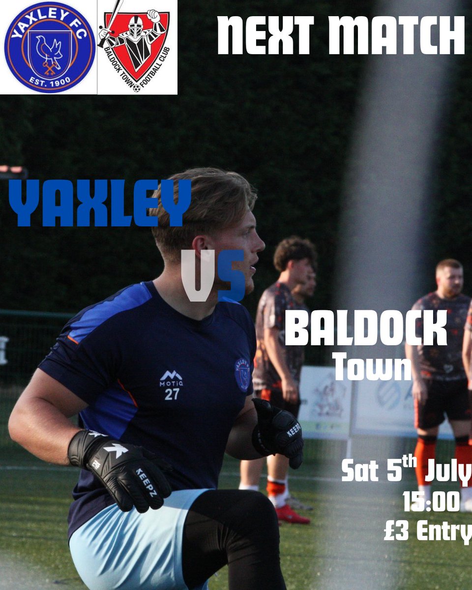 Yaxley Football Club (@yaxleyfootball) on Twitter photo Attention turns to saturday.
We face <a href="/baldocktownfc/">Baldock Town FC</a> at APG Park for a 3 Pm kick off! The bar will be open and food will be available, tickets cost just £3! Attention turns to saturday.
We face <a href="/baldocktownfc/">Baldock Town FC</a> at APG Park for a 3 Pm kick off! The bar will be open and food will be available, tickets cost just £3!