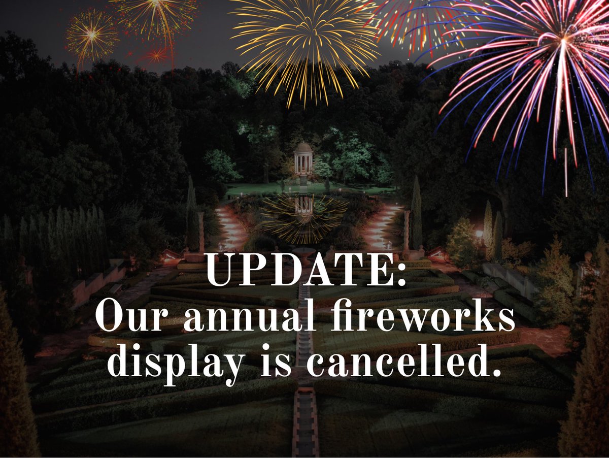 Our annual #fireworks display is cancelled again this year for obvious reasons.

Actually we don’t have an annual fireworks display because we’re a historic home in the middle of a neighborhood and that would be nuts. 

But thanks for reading. Visit Philbrook soon. :)