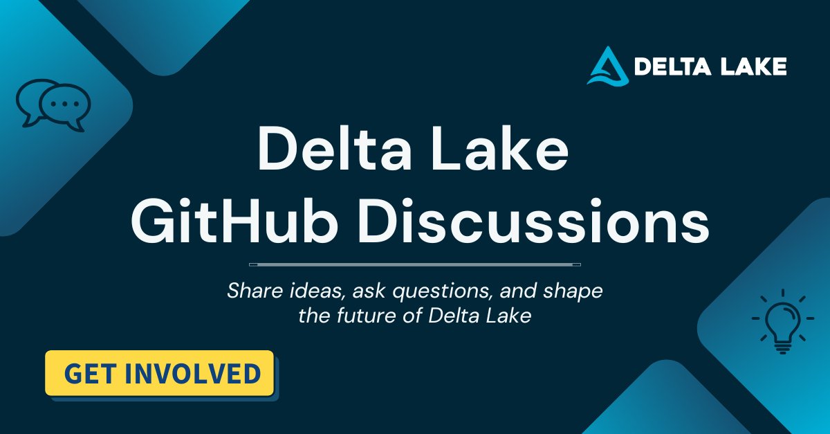 DeltaLakeOSS's tweet image. Join the conversation on Delta Lake GitHub Discussions! 💬
Have questions, ideas, or updates about Delta Lake? Curious about community decisions? 🤔 GitHub Discussions is the place for open conversations, Q&A, and community-driven collaboration around Delta Lake.
✅ Ask and…