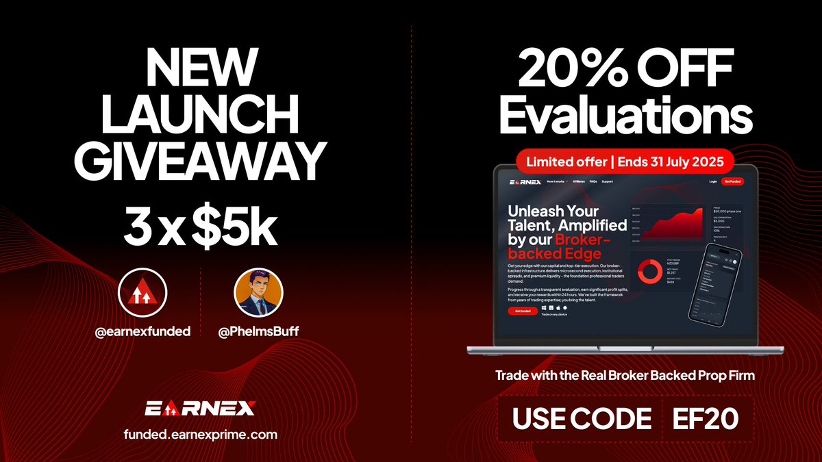 π½πππππ γ½οΈ (@phelmsbuff) on Twitter photo π¨ Earnex Giveaway Alert π¨
Weβre giving away (3x$5K) Challenge Accounts β absolutely FREE!
To Enter:
β
Follow @EarnexFunded and <a href="/PhelmsBuff/">π½πππππ γ½οΈ</a>
π Retweet this post and Tag 5 Friends
π Join our Discord: discord.gg/F2mHwddn9b
π¬ Comment βJOINEDβ
Winners announced in 7 Days! π¨ Earnex Giveaway Alert π¨
Weβre giving away (3x$5K) Challenge Accounts β absolutely FREE!
To Enter:
β
Follow @EarnexFunded and <a href="/PhelmsBuff/">π½πππππ γ½οΈ</a>
π Retweet this post and Tag 5 Friends
π Join our Discord: discord.gg/F2mHwddn9b
π¬ Comment βJOINEDβ
Winners announced in 7 Days!