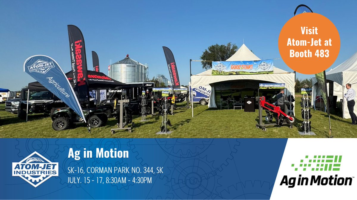 Atom-Jet Industries (@atomjetag) on Twitter photo Come see us at <a href="/AginMotion/">Ag in Motion</a>, July 15–17 from 8:30 AM to 4:30 PM! Stop by booth #483 to check out our parts and chat with our team. Come see us at <a href="/AginMotion/">Ag in Motion</a>, July 15–17 from 8:30 AM to 4:30 PM! Stop by booth #483 to check out our parts and chat with our team.
