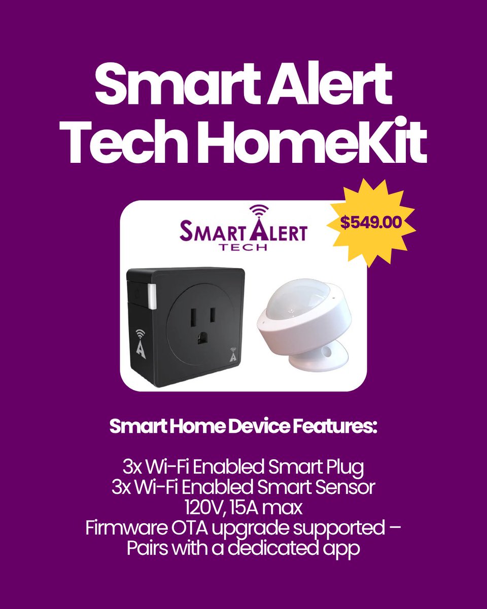 SmartAlertTech's tweet image. Smart Plugs are ideal for tracking appliance use to confirm daily routines. 

Smart Sensors are perfect for high-traffic areas to detect movement and disruptions.

Choose what fits your family’s needs, or get the full package for ultimate peace of mind!

#SmartAlertTech