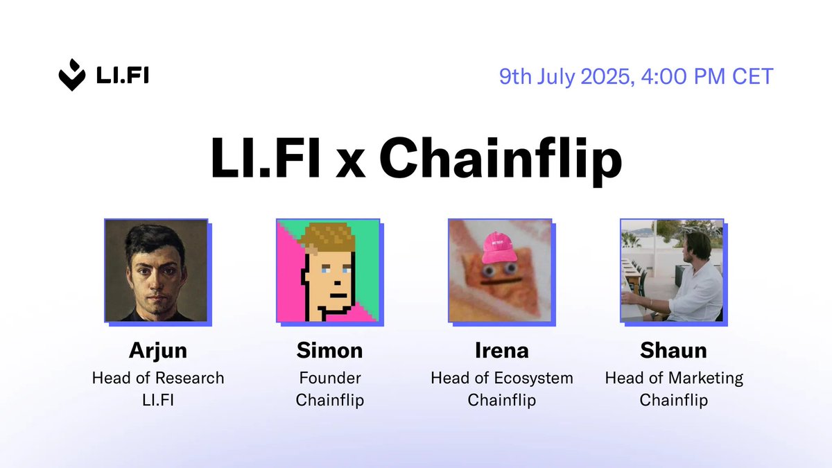 Join us for a conversation on the Chainflip × LI.F​I integration, and  bringing BTC into everyday crypto. 📅 9th July, 4 PM CET 🔗  https://t.co/m6M1NR1Qkc