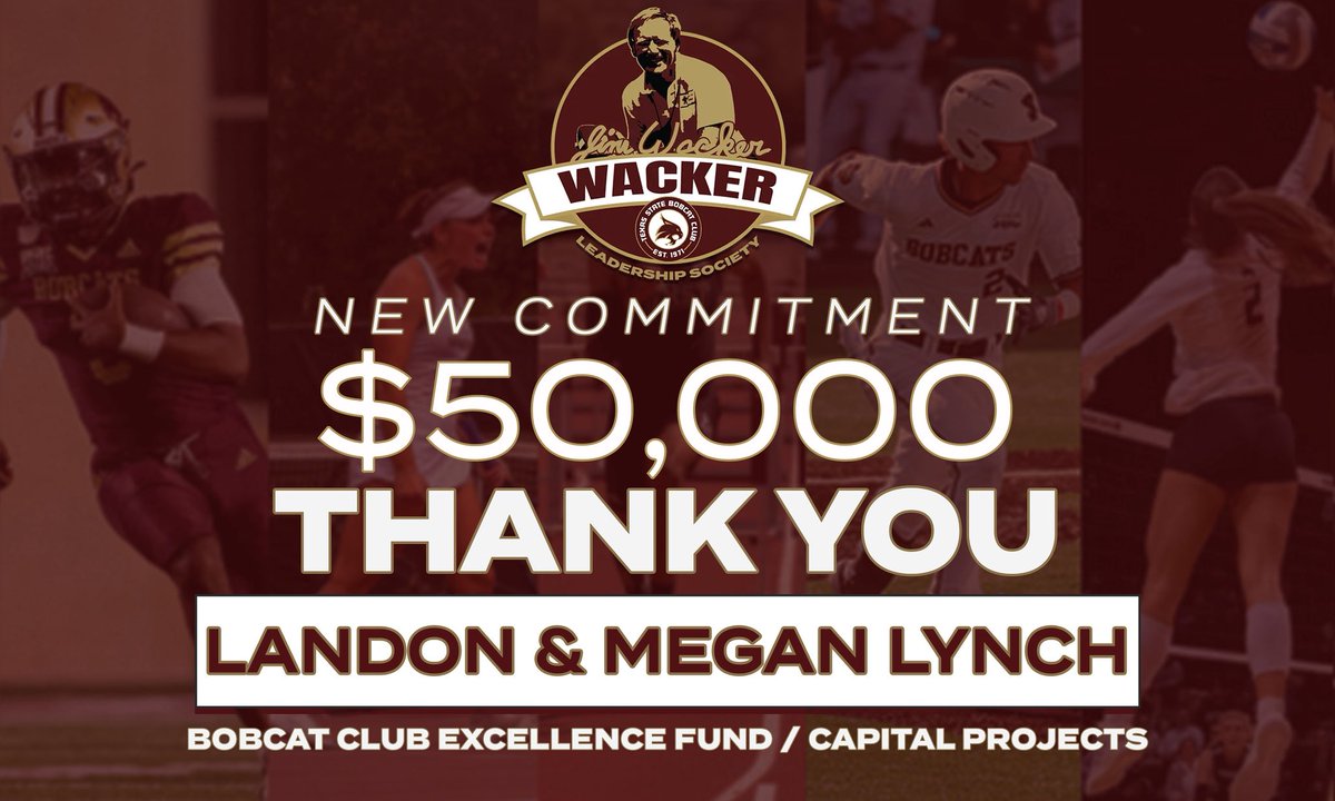 Proud to welcome Landon and Megan Lynch to the Wacker Leadership Society! Thank you for investing in our student-athletes and helping elevate <a href="/TxStateBobcats/">Texas State Bobcats</a> to the next level! 📈

🔗: bit.ly/wackerls
