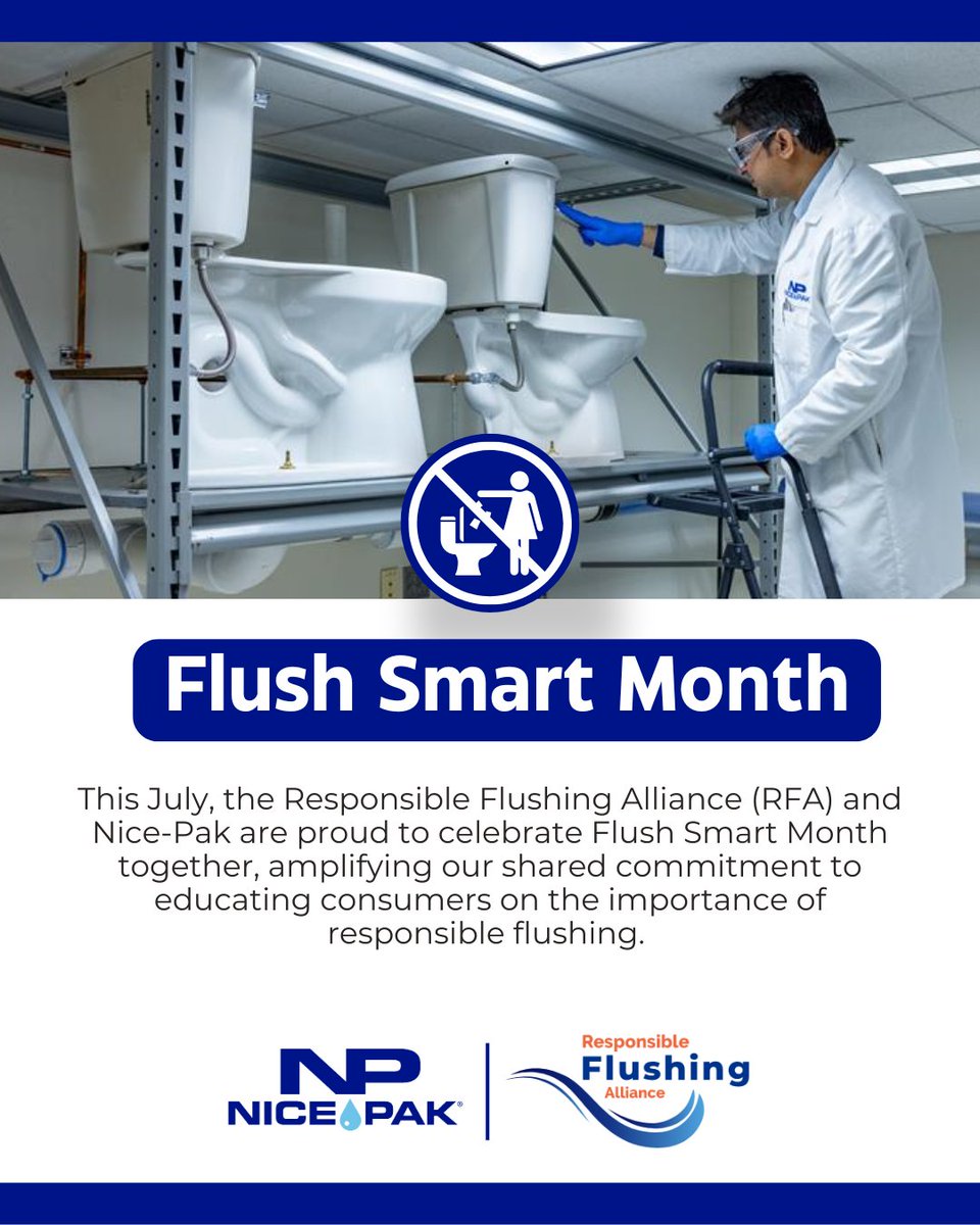 nicepakproducts's tweet photo. At Nice-Pak, we know that wipes with the #DoNotFlush symbol always go in the trash, never the toilet. That's why we are members of the @FlushSmart , who have designated #FlushSmartMonth to educate on responsible flushing. https://t.co/DqdBVs3rYu
