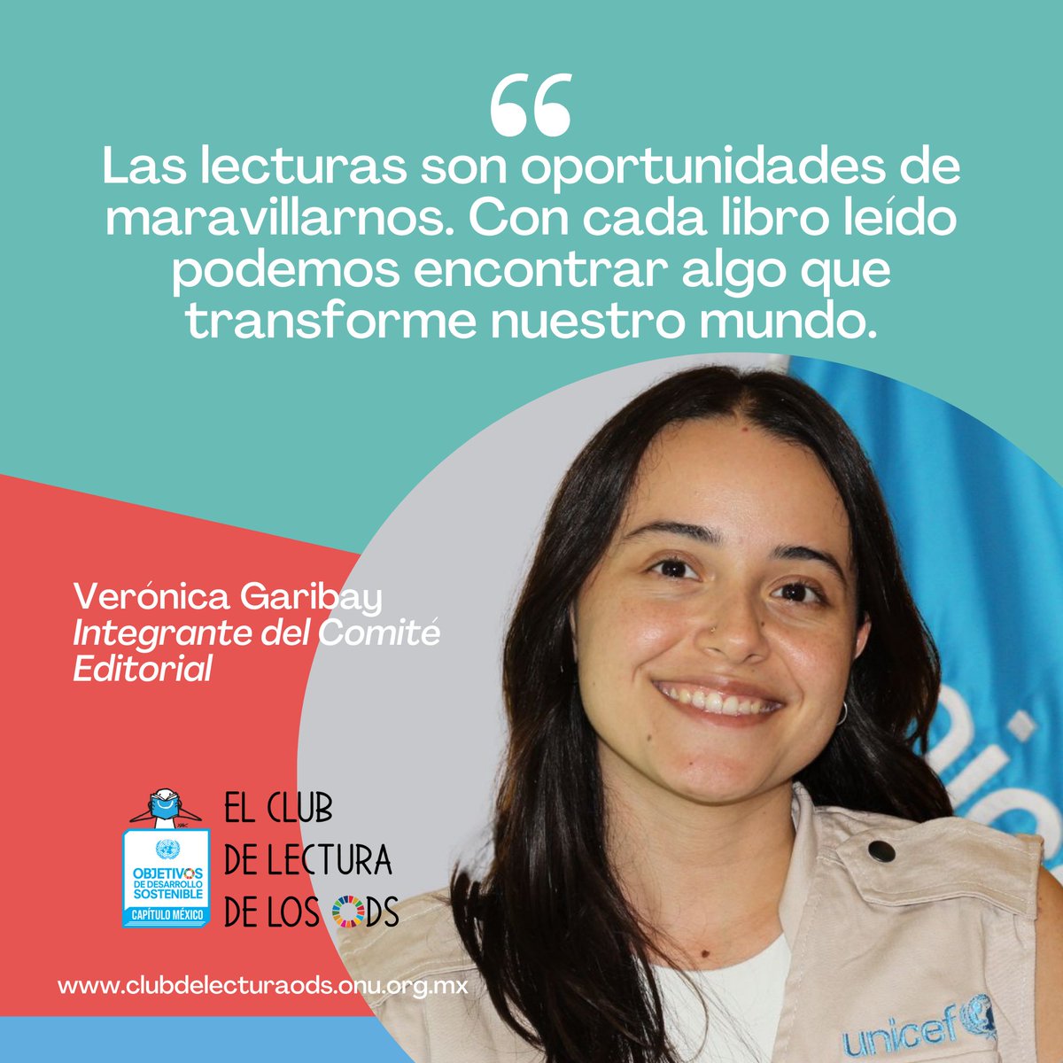 ONUMX's tweet photo. Verónica Garibay forma parte del Comité Editorial del #ClubDeLecturaODS👧📚🧒Es comunicadora social, lectora y caminante. Ha trabajado con organizaciones como Greenpeace, The Nature Conservancy, Pro Mujer y @UNICEFMexico

Conoce más del Comité Editorial https://t.co/FVPAwIZQyM🙌 https://t.co/rrTQoVymWc