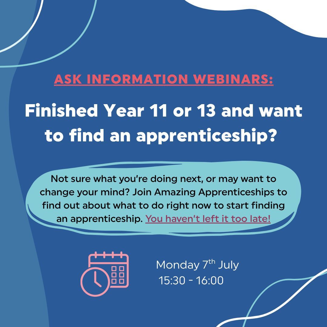 Not sure what you’re doing next, or may want to change your mind. Join Amazing Apprenticeships to find out about what to do right now to start finding an apprenticeship. You haven’t left it too late!
nextstepssw.ac.uk/events-and-act…
#fairerfutures #apprenticeships #learning