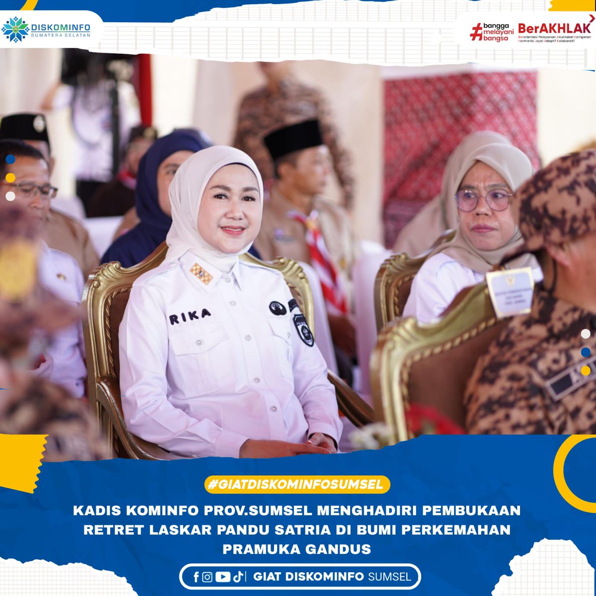 sumsel_maju's tweet photo. Kepala Dinas Kominfo Prov. Sumsel, Rika Efianti, SE, MM menghadiri pembukaan Retret Laskar Pandu Satria di Bumi Perkemahan Pramuka, Jl. Talang Kemas, Kec. Gandus, Palembang (Rabu, 2/7/2025). https://t.co/BN4se36Diu