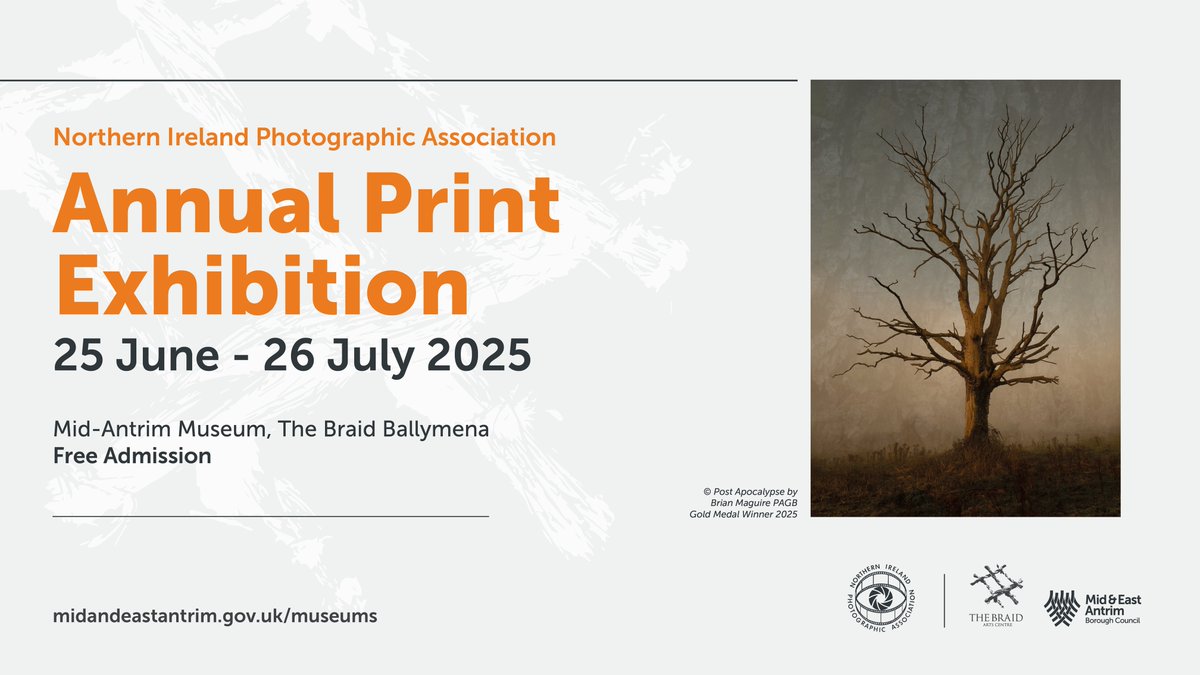 Mid and East Antrim Borough Council (@mea_bc) on Twitter photo π· Northern Ireland Photographic Association: Annual Print Exhibition πΈ
π Runs until 26 July 2025
π Mid-Antrim Museum, The Braid, #Ballymena
ππ» Free admission
#MEArts π· Northern Ireland Photographic Association: Annual Print Exhibition πΈ
π Runs until 26 July 2025
π Mid-Antrim Museum, The Braid, #Ballymena
ππ» Free admission
#MEArts