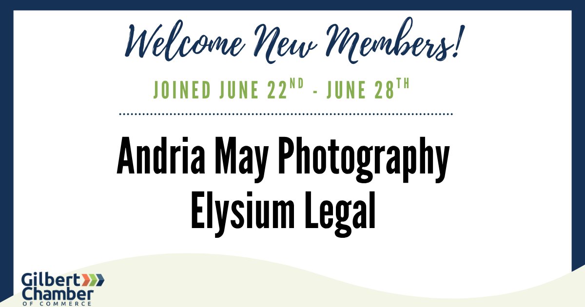 We are so excited to announce Andria May Photography and Elysium Legal as our newest members at the Gilbert Chamber of Commerce. 🎊

#thechamberis #gilbertaz #gilbertchamber #gilbertbusiness #chambermembers