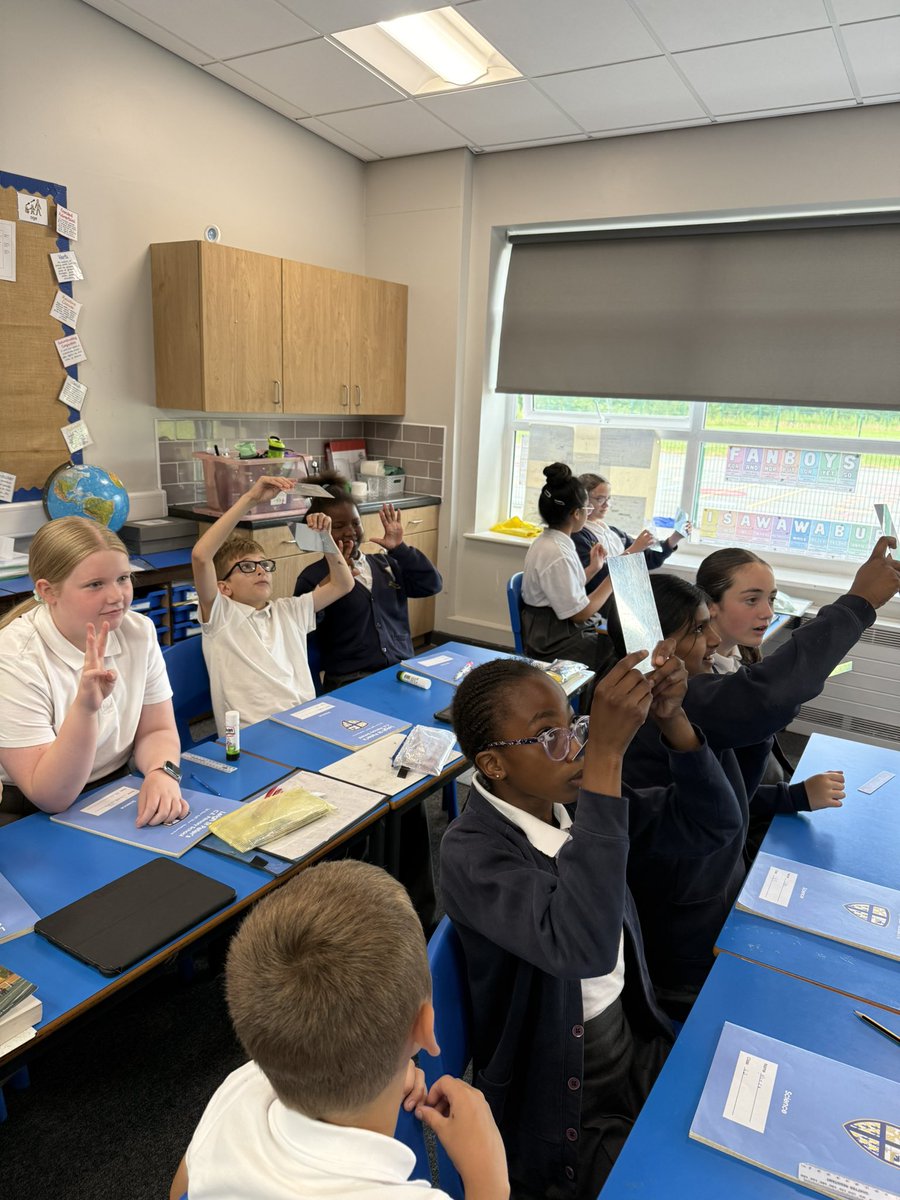 LeighStPeters's tweet photo. In science Year 6 have been exploring how periscopes work. We started by looking at how mirrors reflect images that can’t be seen. A fun game of “how many fingers am I holding up” proved the point well! #lspps #science https://t.co/N9qckljOwk