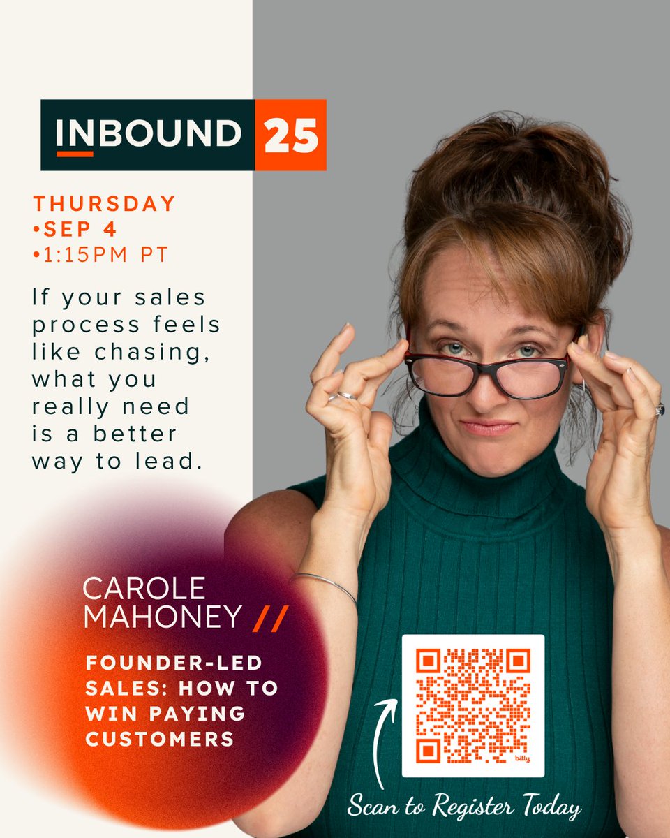 “If your #salesprocess feels like chasing—what you really need is a better way to lead.” That’s the core of what I’m teaching at #INBOUND25.
#Founders—don’t miss this. 
---
Register before it sells out: bit.ly/40A0BgS