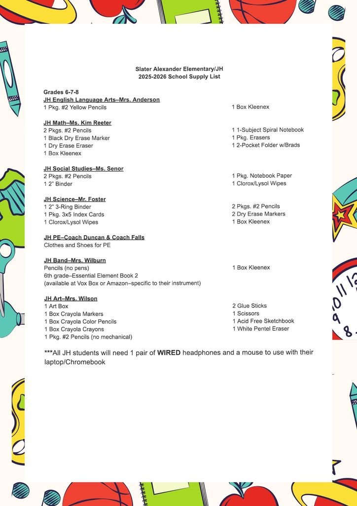 I hope everyone is enjoying their summer!  For those of you that would like to get a head start on preparing for the new school year, here is the 2025-2026 PK-8 School Supply List.