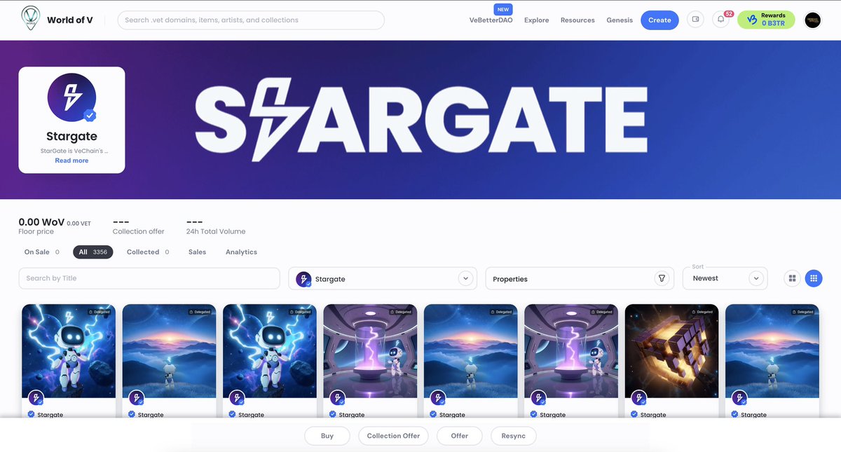 ⚡️ NEW STARGATE NODES NOW LIVE ON WORLD OF V ⚡️ 

We're excited to announce that the new <a href="/vechainofficial/">VeChain</a> nodes have just been imported and are now visible in the marketplace.

You can check them out here:
worldofv.art/collection/Sta…

For the moment, trading and offers remain