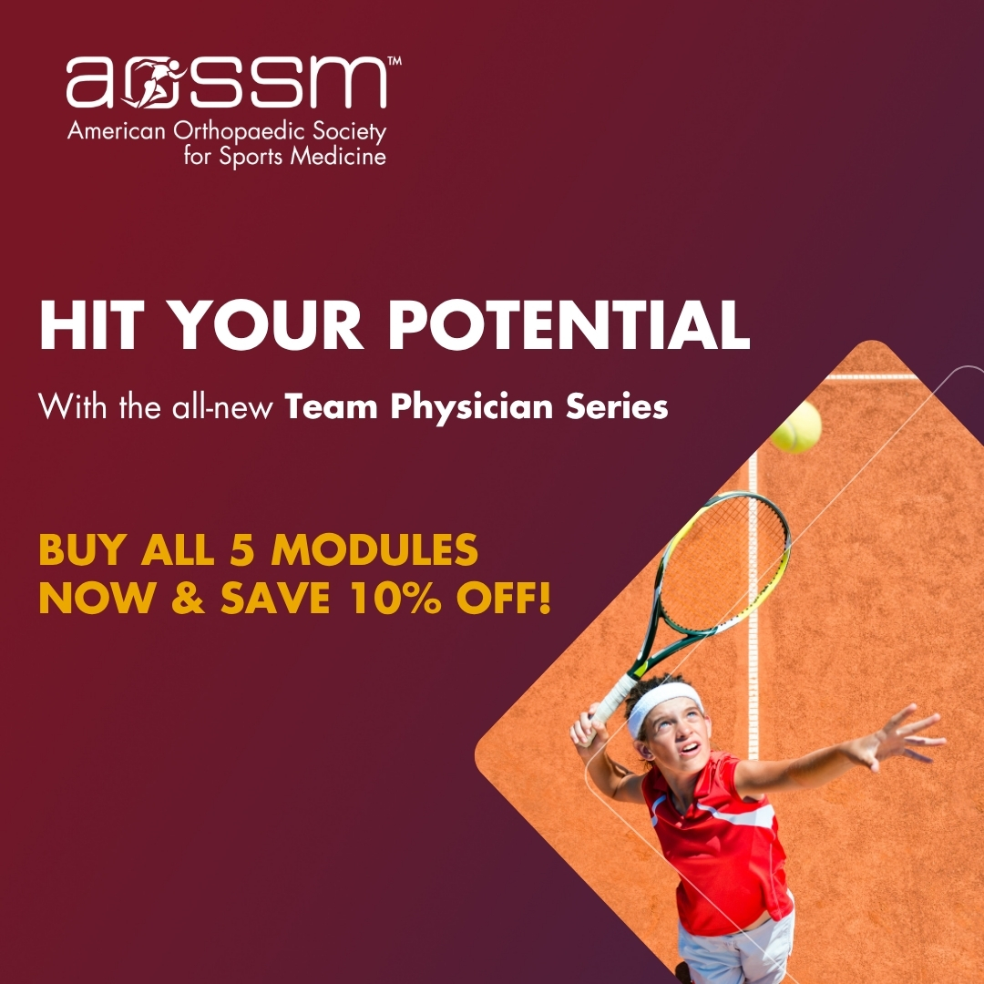 Hit your potential with our interactive Team Physician Series built for every member of the sports team.  

Grab all five modules now and save 10% in honor of #AOSSM2025 for a limited time only! 

Buy now: ow.ly/E2cZ50WhJh3  

#SportsMedicine #InjuryPrevention