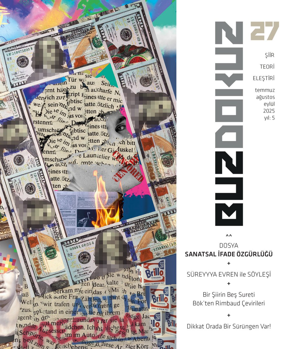 Buzdokuz’un Temmuz-Ağustos-Eylül 2025, 27. sayısı “Sanatsal İfade Özgürlüğü” dosyası ile çıktı.
“Lex susturur Ars konuşur” mottosuyla açılan dosyada hukuki sınırlar konuşulurken başka tartışmalar
da yapıldı. <a href="/buzdokuzdergi/">buzdokuz</a>
