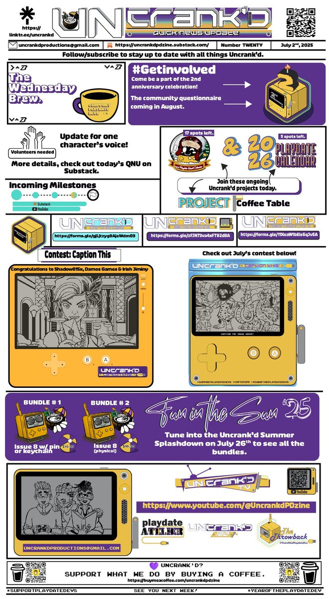 UncrankdPD's tweet image. What's brewing this week?
uncrankdpdzine.substack.com
Incoming Milestones, the 2nd Anniversary questionnaire, an update on voice acting for Uncrank'd TV, & July's Caption this contest.