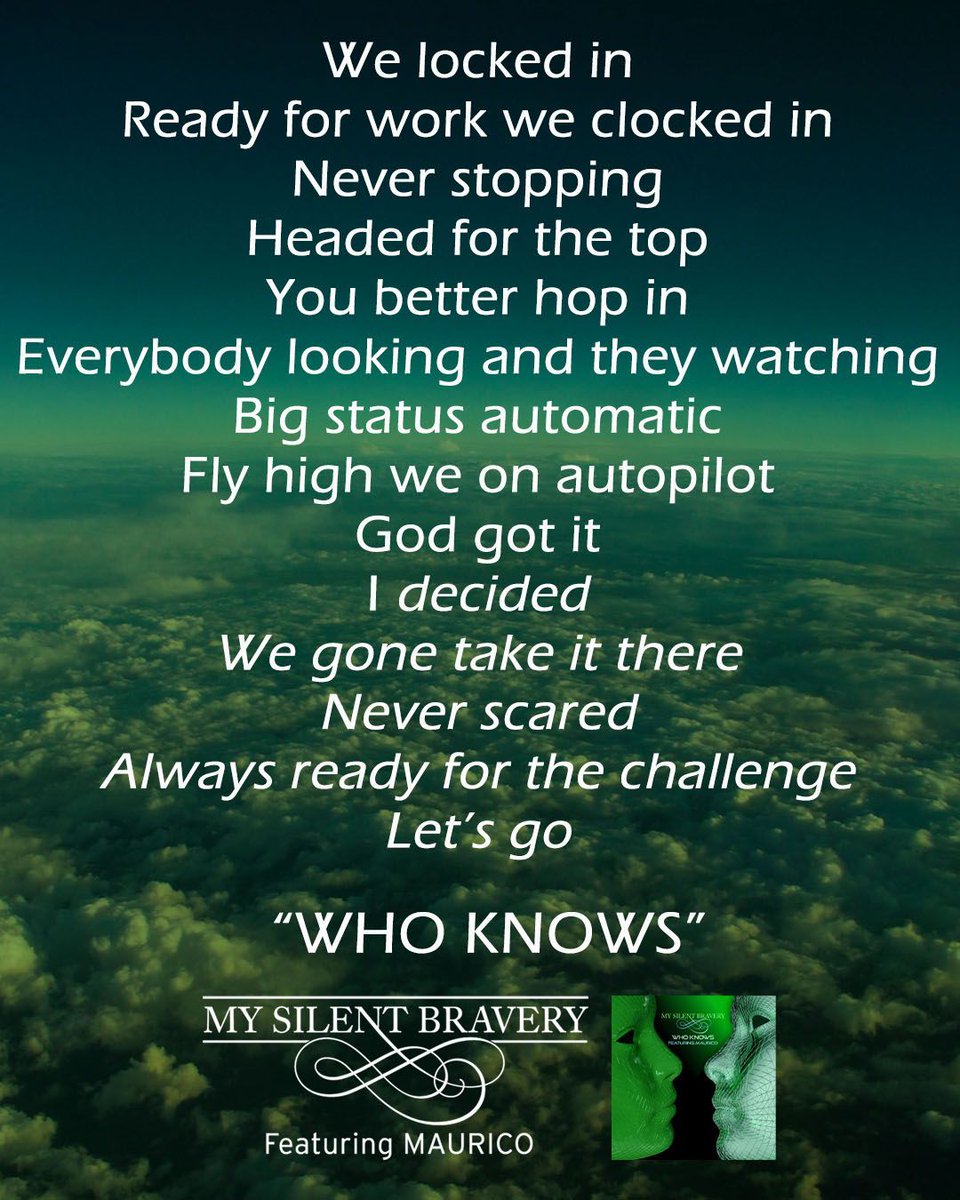 "God got it
I decided 
We gone take it there 
Never scared 
Always ready for the challenge
Let’s go …"

Will this be waiting for you in your library Friday?  #presavenow  👉 unitedmasters.com/m/who-knows-18

#newmusic #comingsoon #mysilentbravery #unitedmasters #LinkInBio