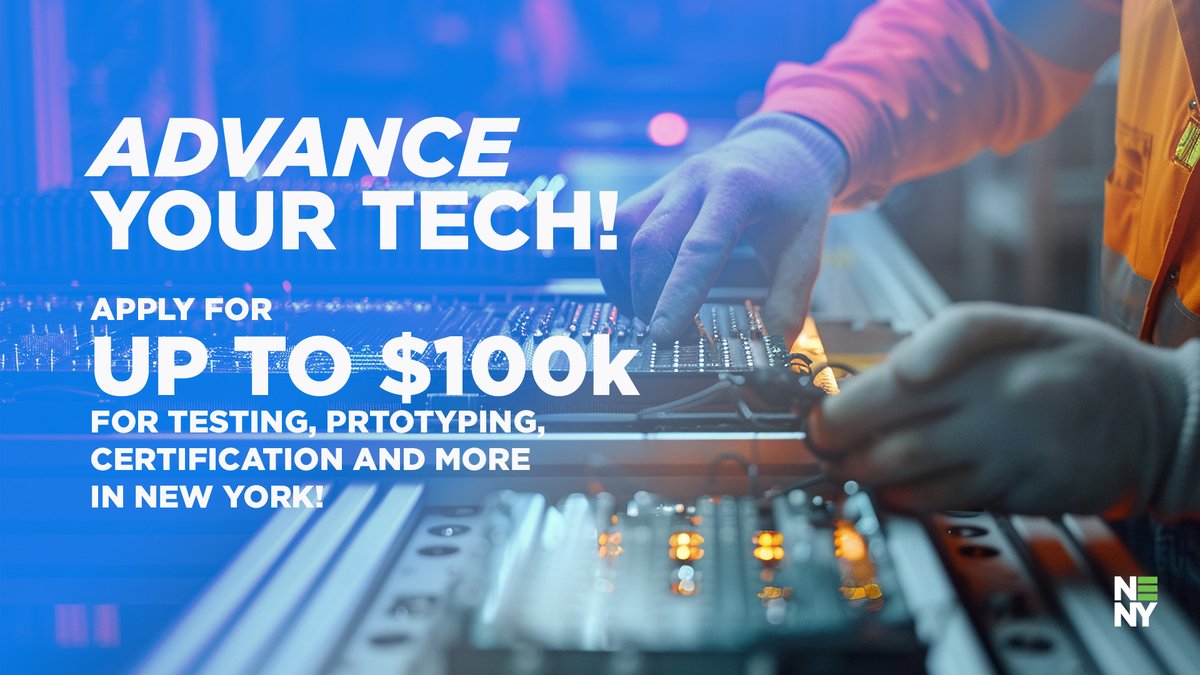 Apply for up to $100k in Technical Assistance! If you're a startup or small–medium sized company looking to advance for battery or energy storage solution to the next phase, check out this opportunity to support your technology from NENY at bit.ly/3InFbgH