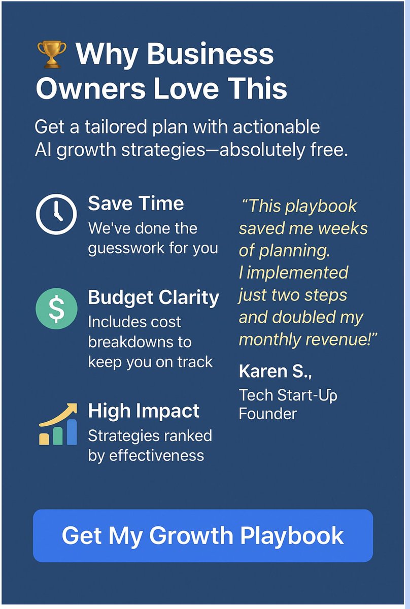 Small business owners: Stop guessing your way to growth! 🎯
✅ 12 personalized strategies (ranked by impact)
✅ Competitor analysis that reveals their weaknesses
✅ Complete customer persona breakdown
✅ 3-month newsletter + prompt library