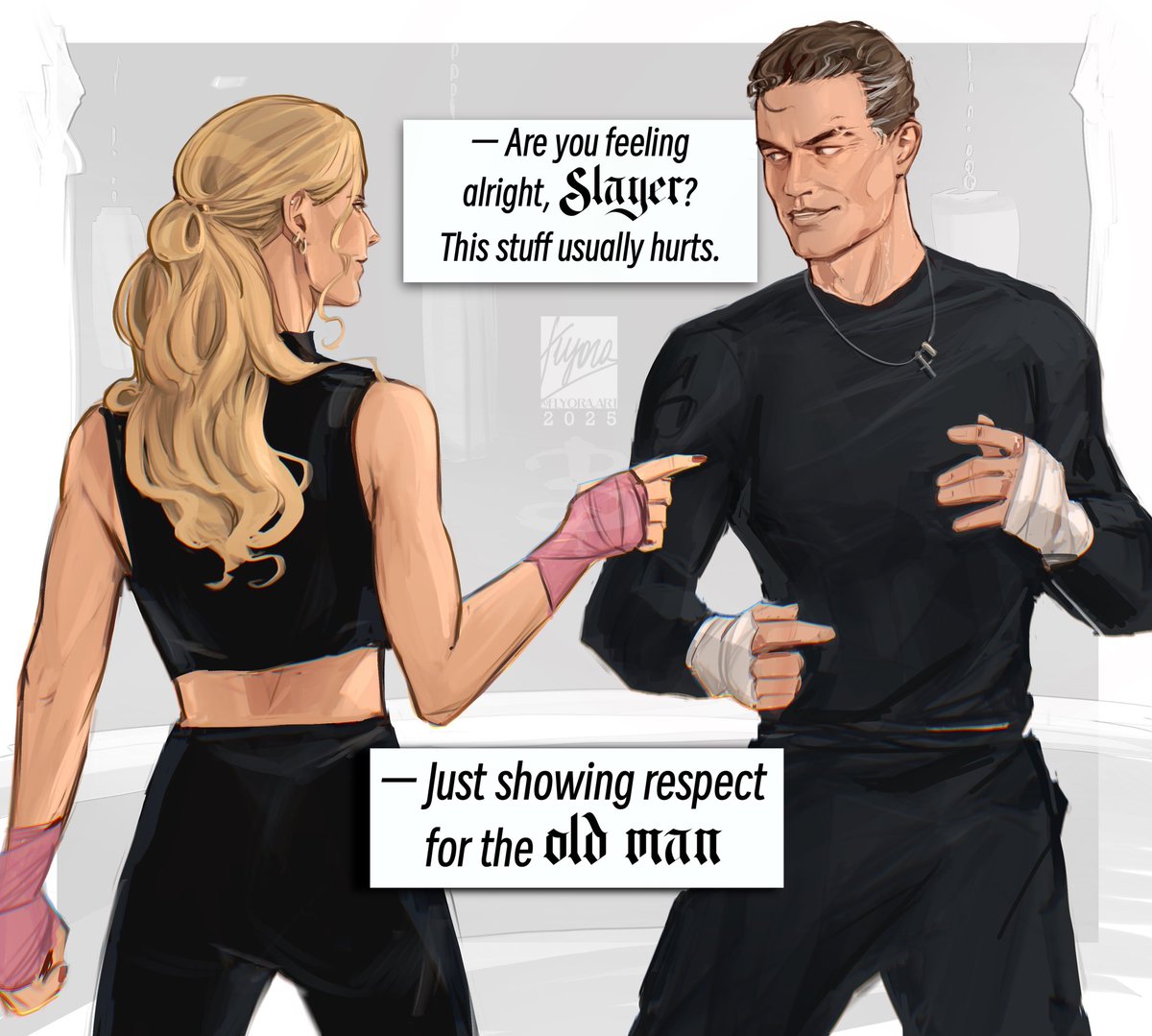 Flyora4's tweet image. New part of my #spuffy #buffythevampireslayer au in 2025 with that freak happy married couple 
#btvs #fanart