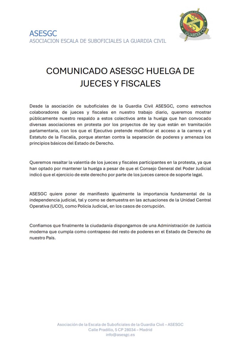 🔊🔊🔊 ASESGC quiere mostrar su respaldo ante la huelga de jueces y fiscales que han convocado diversas asociaciones en protesta por los proyectos de ley que están en tramitación parlamentaria, con los que se pretende modificar el acceso a la carrera y el Estatuto de la Fiscalía.