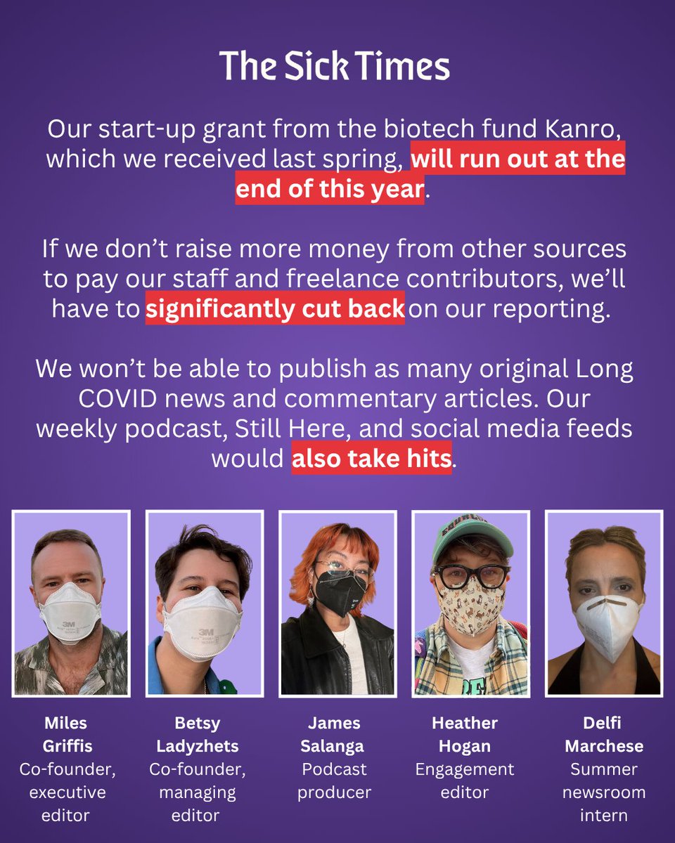 thesicktimes's tweet image. We need your help to keep our essential work going into 2026. Our start-up grant will run out at the end of this year.

This July, we’re aiming to raise $30,000. We’re also aiming to have 100 readers set up new monthly donations.

#LongCOVID

DONATE: bit.ly/3IayLBA