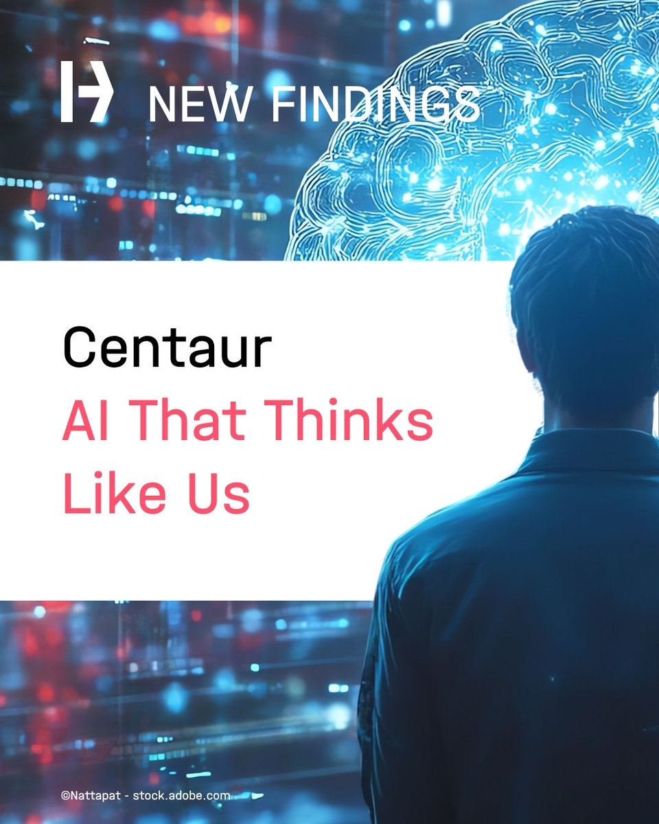 Centaur – An AI That Thinks Like Us 🧠

Researchers at #HelmholtzMunich have developed an artificial intelligence model that simulates human decision-making with remarkable precision.
👉 t1p.de/4kjoy

🤖 The language model – called Centaur – was trained on over ten