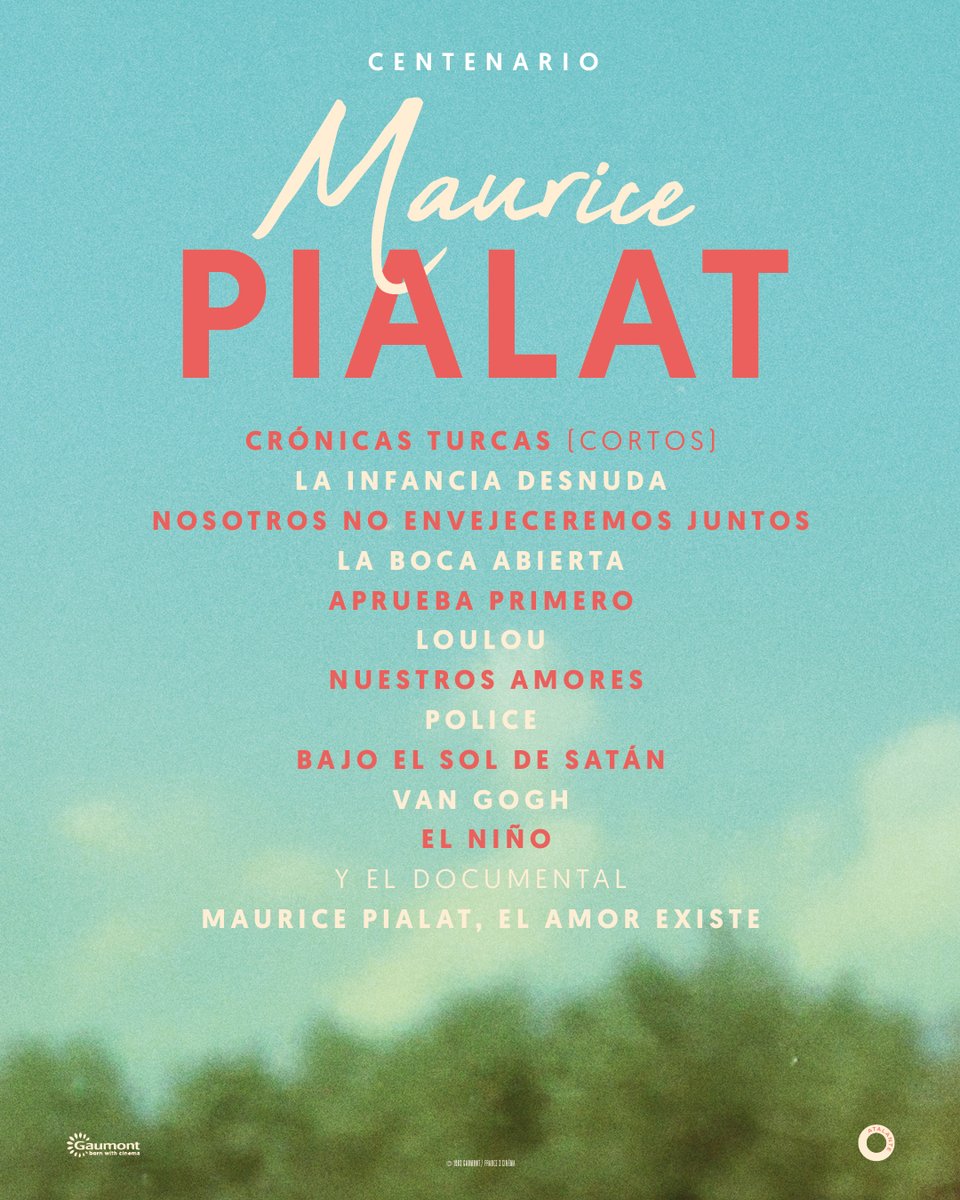 Nuestro particular homenaje a un cineasta fundamental 🎞️

Celebramos el centenario del nacimiento de Maurice Pialat recuperando gran parte de su obra restaurada en 2k y 4k.

⬆️ Consulta la programación y las salas que albergarán la retrospectiva

🎟️ Entradas ya a la venta 🎟️