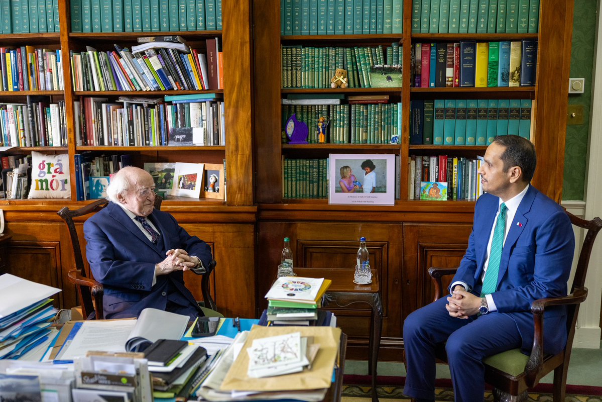 MBA_AlThani_'s tweet image. Pleased to meet HE Michael Daniel Higgins, President of Ireland, who leads with cultural & human depth embodying the values of peace. We appreciate his honorable positions on issues of justice, especially the Palestinian cause, which reflect Ireland's just stances.