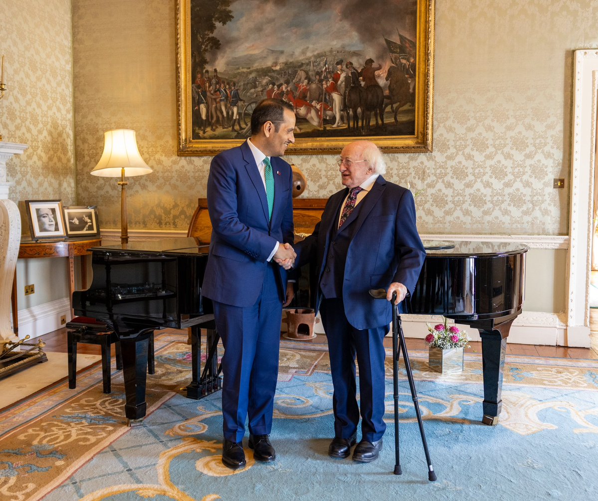 MBA_AlThani_'s tweet image. Pleased to meet HE Michael Daniel Higgins, President of Ireland, who leads with cultural & human depth embodying the values of peace. We appreciate his honorable positions on issues of justice, especially the Palestinian cause, which reflect Ireland's just stances.