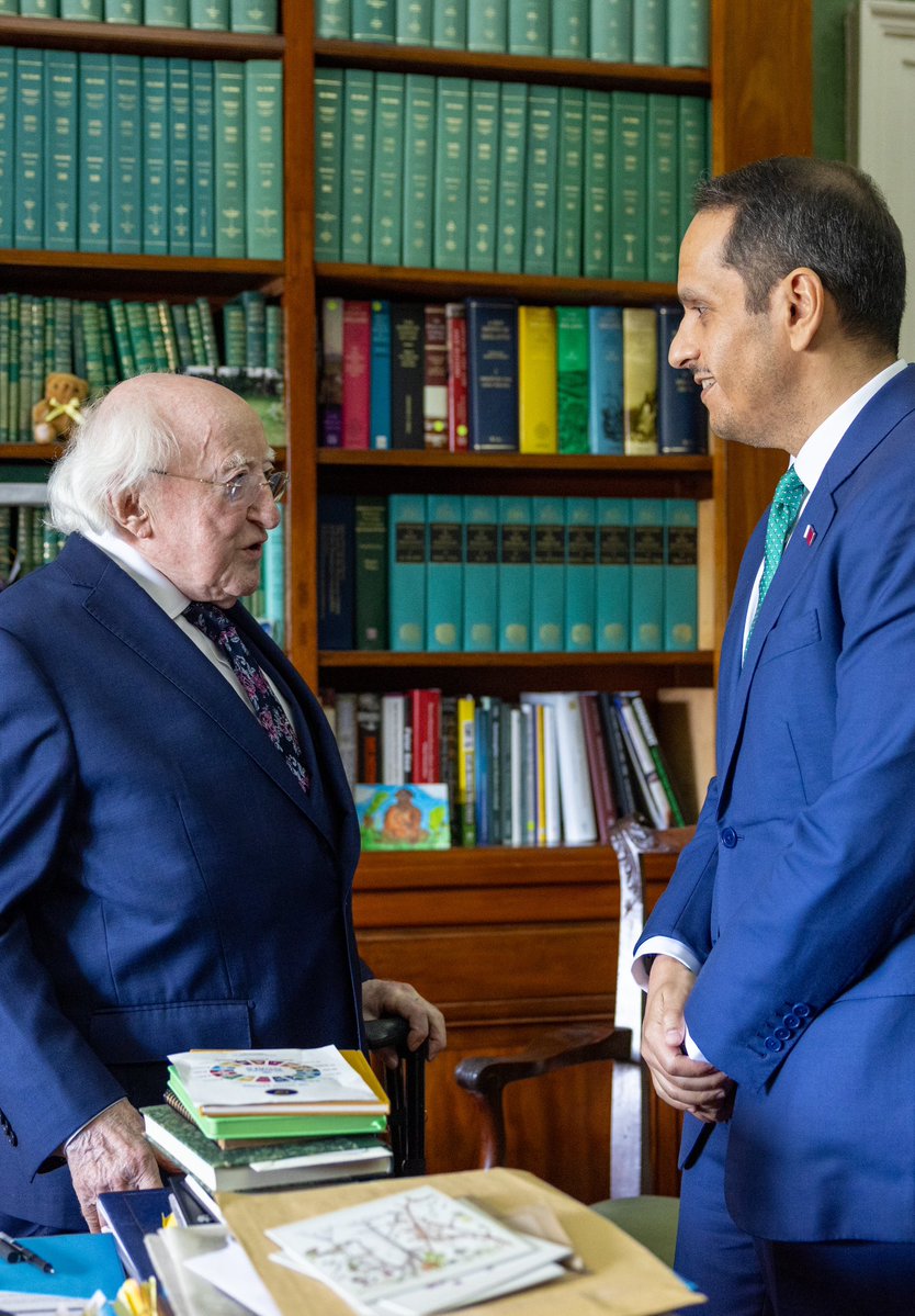 MBA_AlThani_'s tweet image. Pleased to meet HE Michael Daniel Higgins, President of Ireland, who leads with cultural & human depth embodying the values of peace. We appreciate his honorable positions on issues of justice, especially the Palestinian cause, which reflect Ireland's just stances.