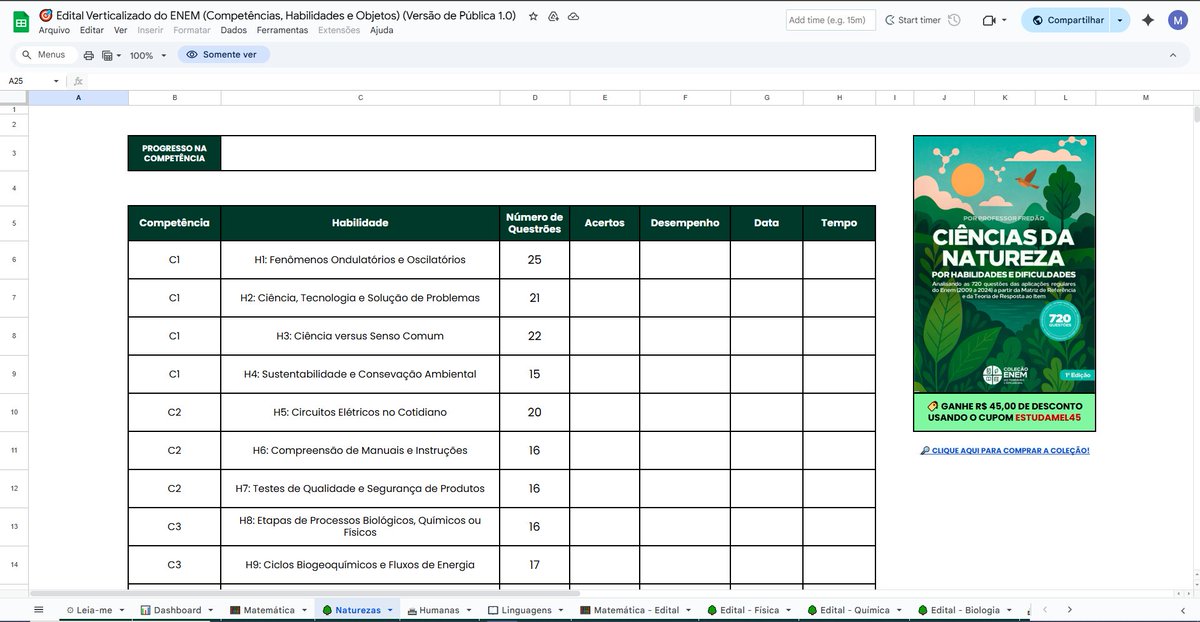 estuda_mel's tweet image. Falando nisso, tenho todas as competências + habilidades do ENEM planilhadas e organizadas por nº de questões, a planilha foi baseada na Coleção ENEM do Fredão, mas é 100% gratuita

🔎 Link: docs.google.com/spreadsheets/d…