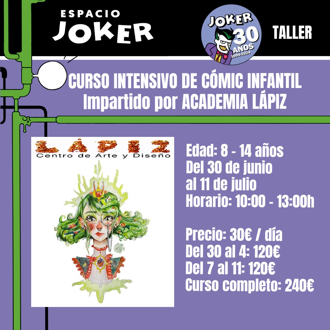 ¡Curso de cómic infantil en espacio Joker este mes de julio!

Elige días sueltos o semana completa en nuestra agenda: jokercomics.es/agenda/eventos…

#joker30