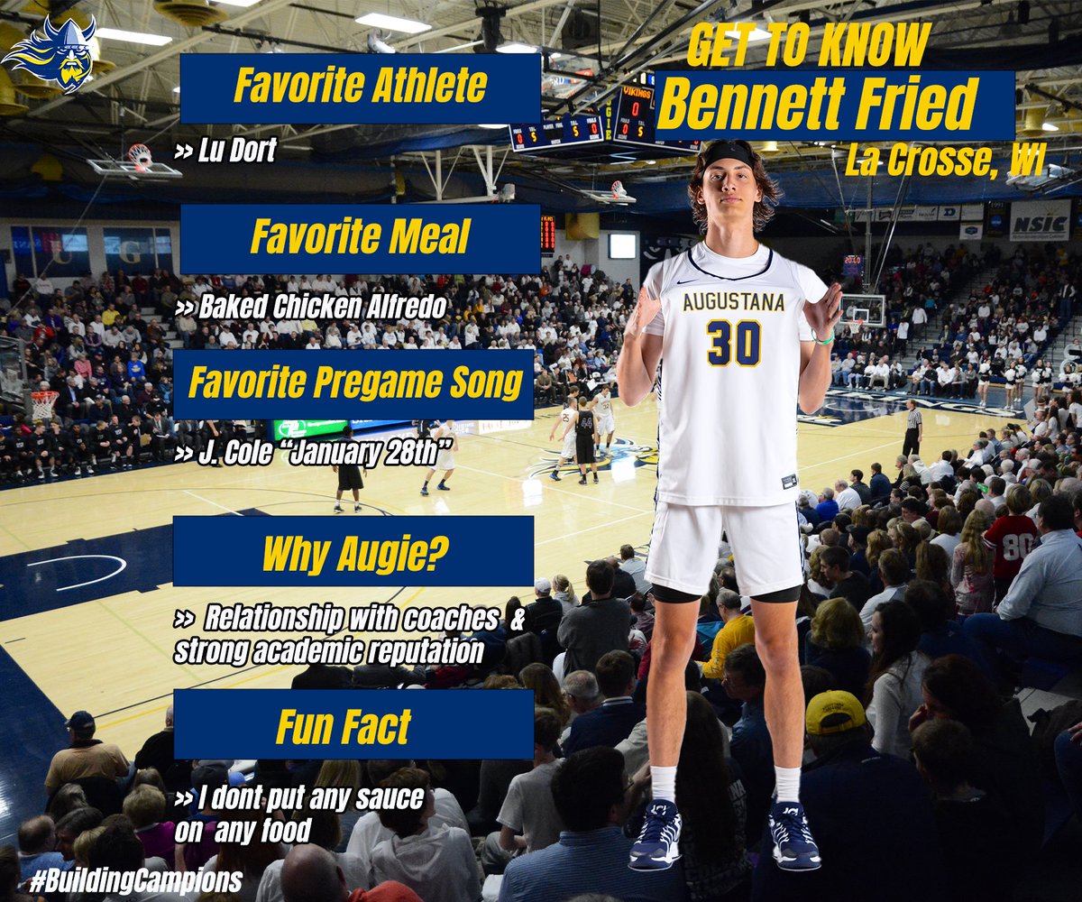 Augustana University Men's Basketball (@augiembb) on Twitter photo 🚨Get To Know ➡️ Bennett Fried🚨
Redshirt Sophomore - Forward
X: <a href="/bennett_fried/">Bennett Fried</a>
#BuildingChampions 🚨Get To Know ➡️ Bennett Fried🚨
Redshirt Sophomore - Forward
X: <a href="/bennett_fried/">Bennett Fried</a>
#BuildingChampions