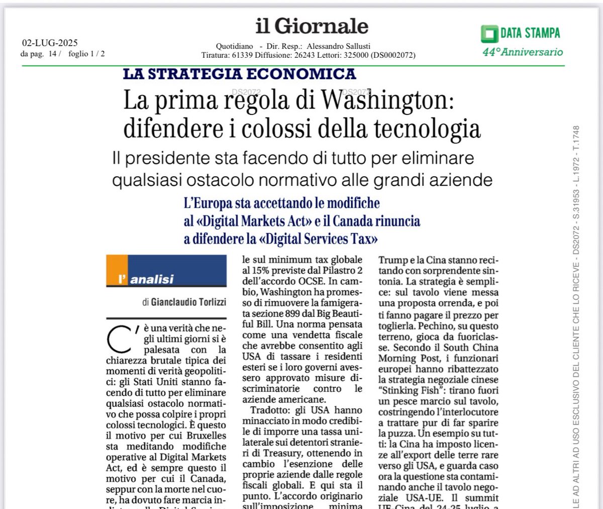 Gianclaudio Torlizzi (@tcommodity) on Twitter photo Le modifiche di Bruxelles al Digital Markets Act, e la marcia indietro di Ottawa sulla Digital Services Tax la dice lunga su quanto sia velleitario il sogno di un asse euro-canadese in grado di “tenere testa” agli Stati Uniti. Oggi sul <a href="/ilgiornale/">ilGiornale</a>. Le modifiche di Bruxelles al Digital Markets Act, e la marcia indietro di Ottawa sulla Digital Services Tax la dice lunga su quanto sia velleitario il sogno di un asse euro-canadese in grado di “tenere testa” agli Stati Uniti. Oggi sul <a href="/ilgiornale/">ilGiornale</a>.
