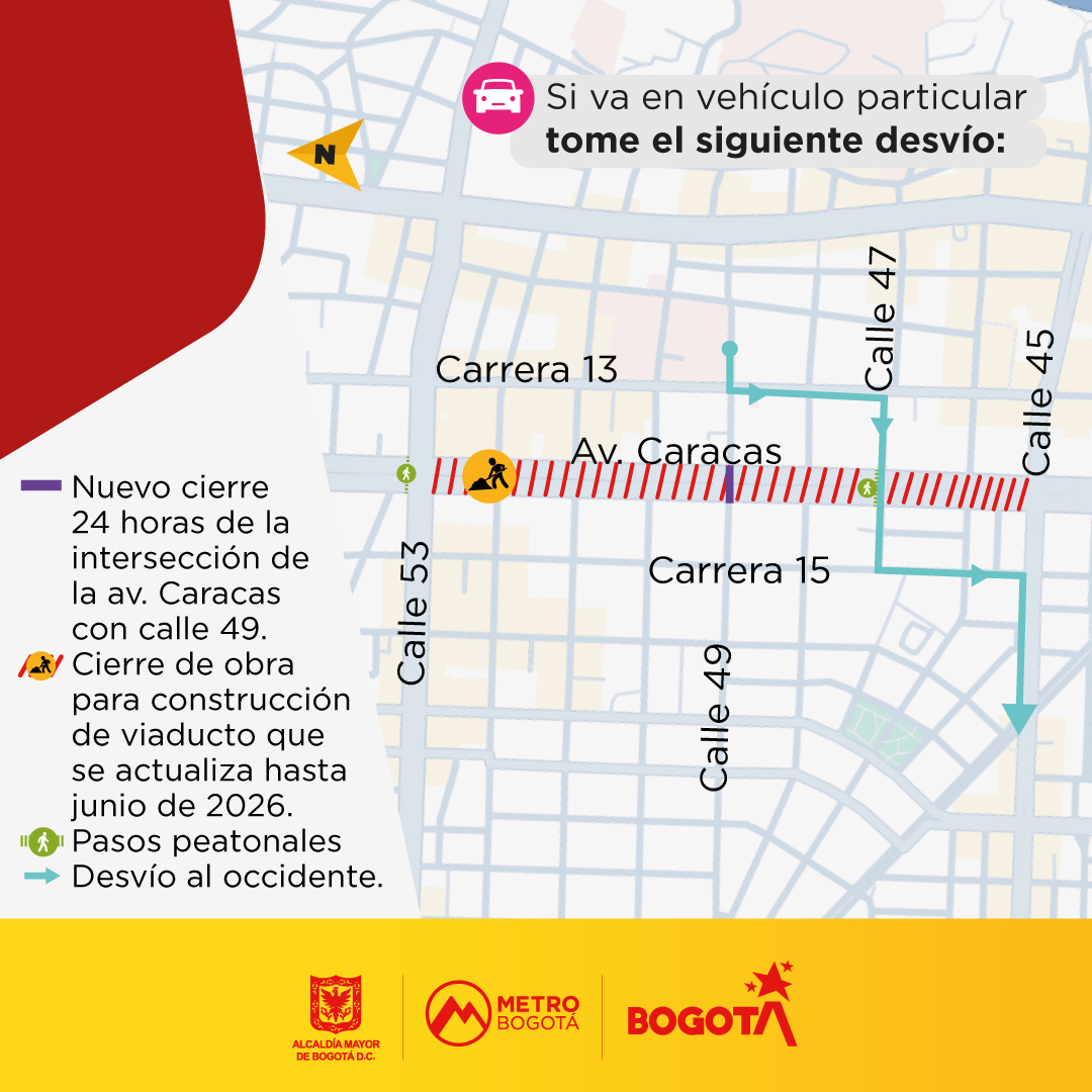 Metro de Bogotá (@metrobogota) on Twitter photo #ElMetroAvanza 🚝 Desde el próximo 10 de julio habrá un cierre de 24 horas en la intersección de la av. Caracas con calle 49 📍, como parte de la preparación para poner en operación la estación temporal Marly de <a href="/TransMilenio/">TransMilenio</a>.
🚧 Conoce los cambios en movilidad 👇
#AquíSíPasa #ElMetroAvanza 🚝 Desde el próximo 10 de julio habrá un cierre de 24 horas en la intersección de la av. Caracas con calle 49 📍, como parte de la preparación para poner en operación la estación temporal Marly de <a href="/TransMilenio/">TransMilenio</a>.
🚧 Conoce los cambios en movilidad 👇
#AquíSíPasa