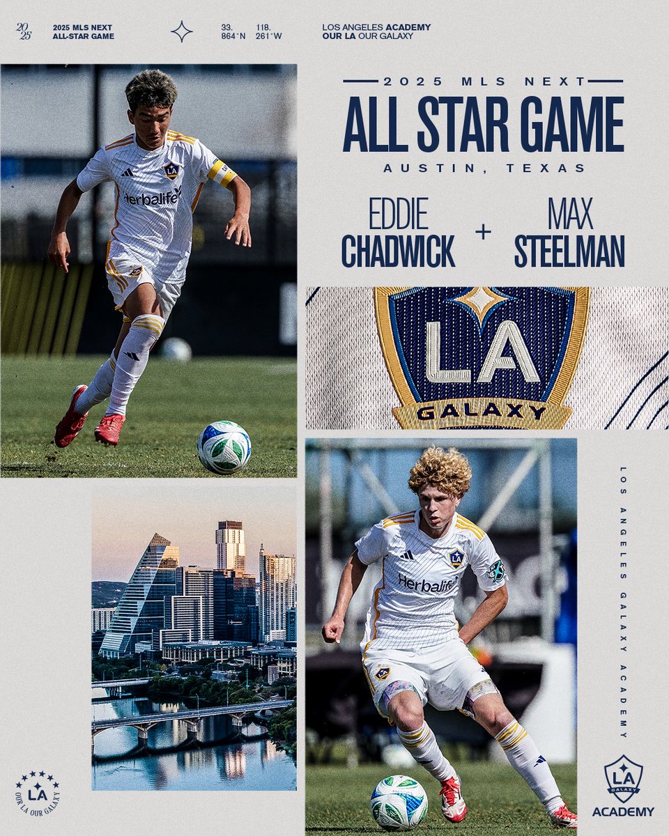 LAGalaxyAcademy's tweet image. Little Gβs are @MLSNEXT All-Star bound! βοΈ
Eddie Chadwick & Max Steelman have been named to the 2025 @MLSNEXT All-Star team!
π°: bit.ly/3IosgLs